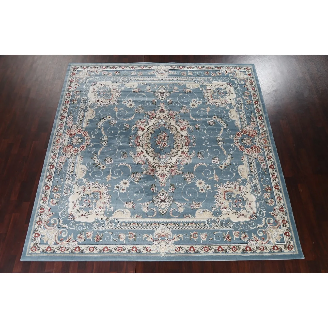 Light Blue Floral Medallion Transitional Turkish Rug Oriental Carpet