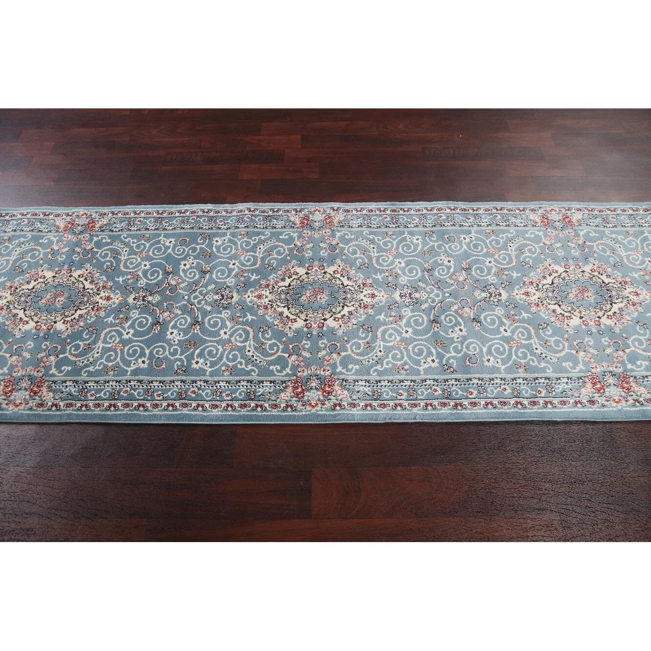 Light Blue Floral Medallion Transitional Turkish Rug Oriental Carpet