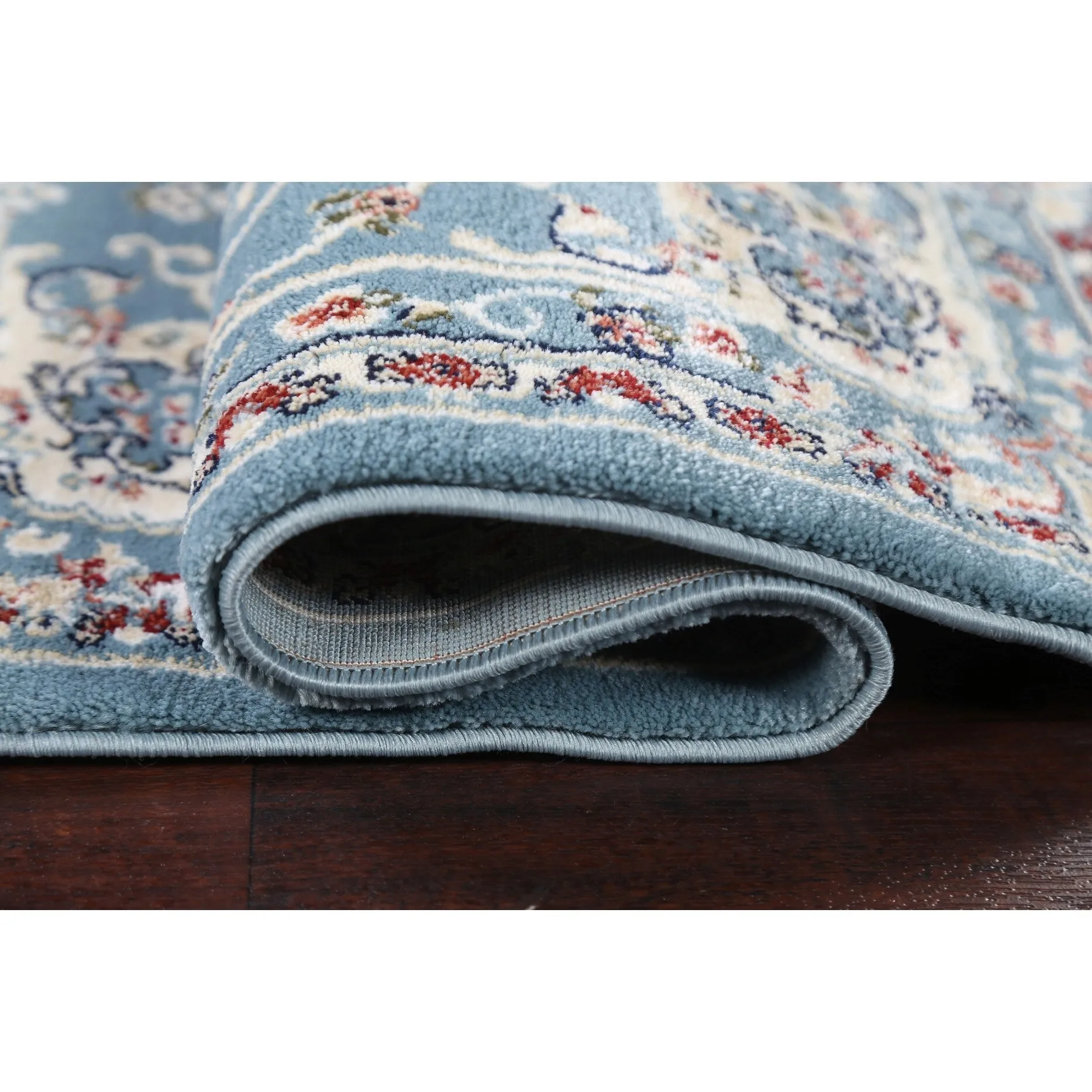 Light Blue Floral Medallion Transitional Turkish Rug Oriental Carpet