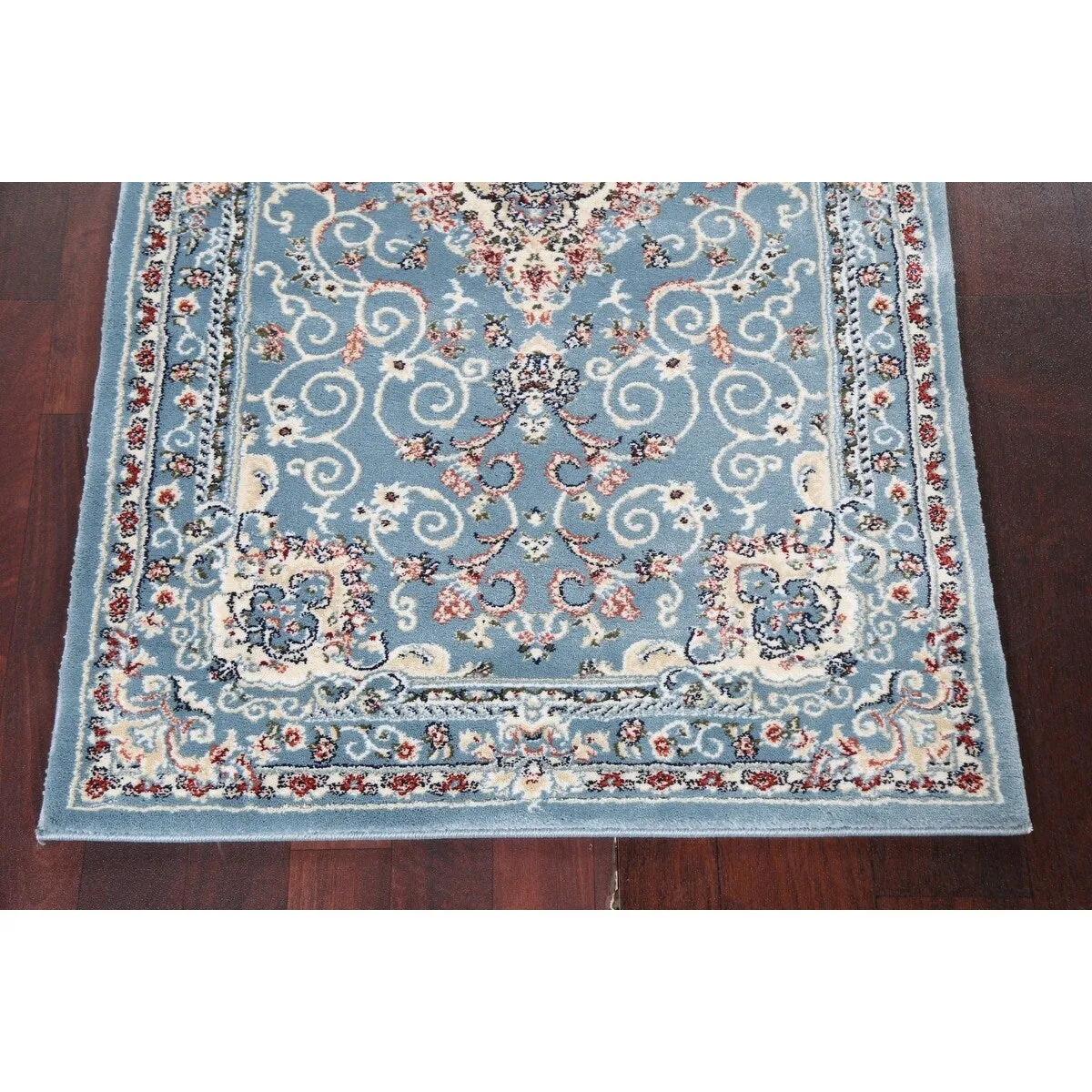 Light Blue Floral Medallion Transitional Turkish Rug Oriental Carpet