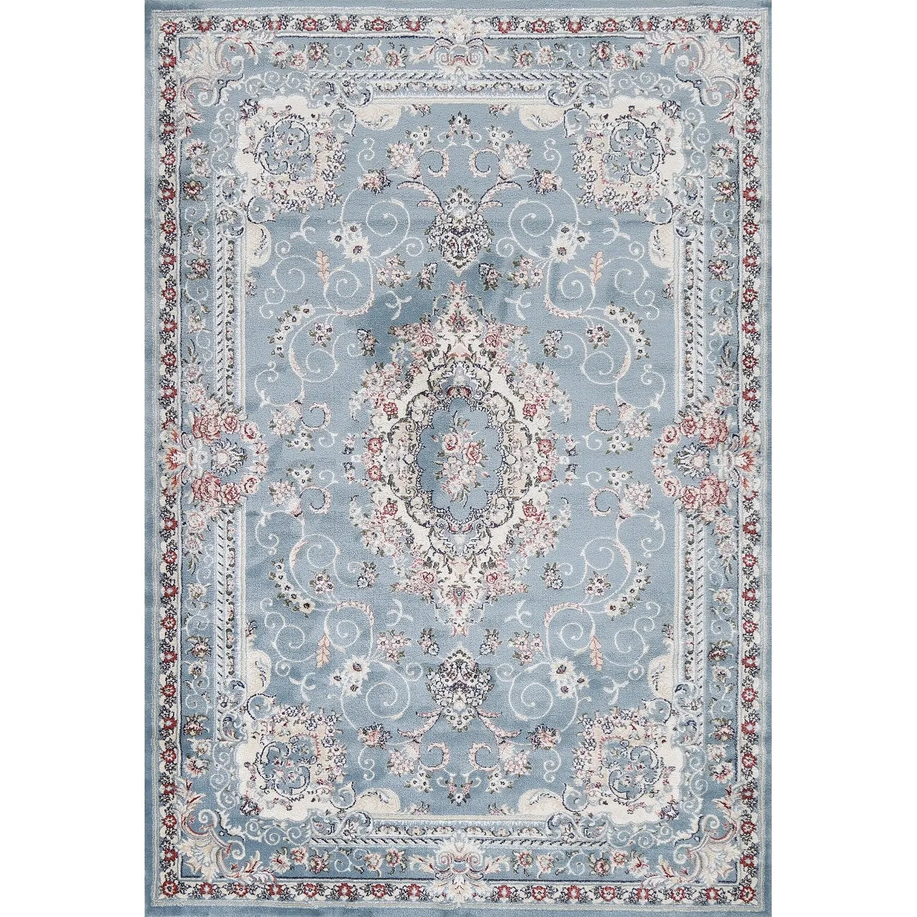 Light Blue Floral Medallion Transitional Turkish Rug Oriental Carpet