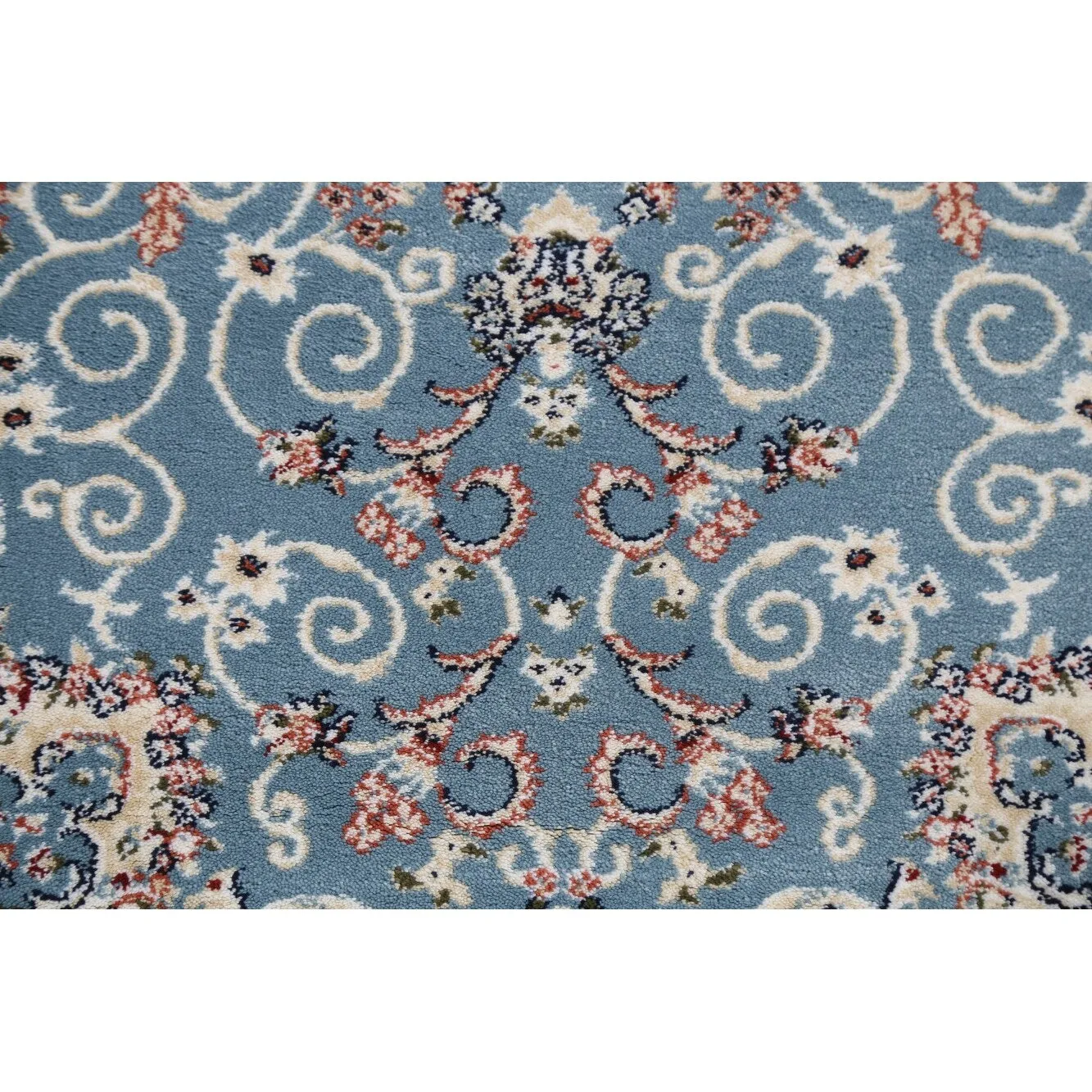 Light Blue Floral Medallion Transitional Turkish Rug Oriental Carpet
