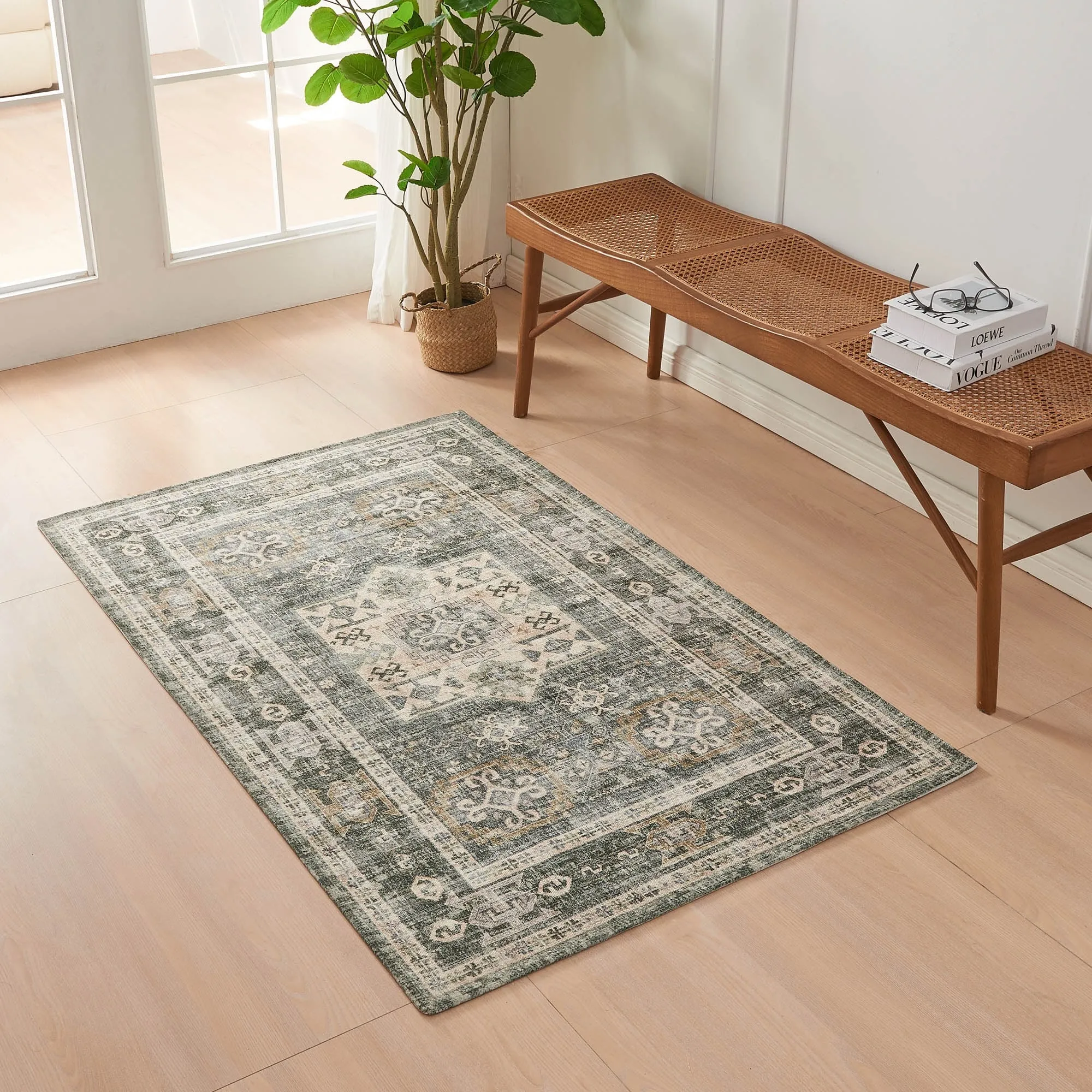 Linery & Co. Machine Washable Slip Resistant Vintage Patterned Accent Rugs