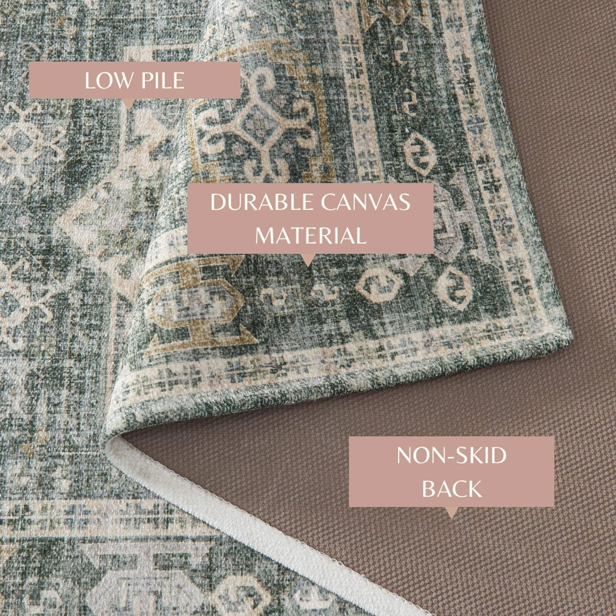 Linery & Co. Machine Washable Slip Resistant Vintage Patterned Accent Rugs