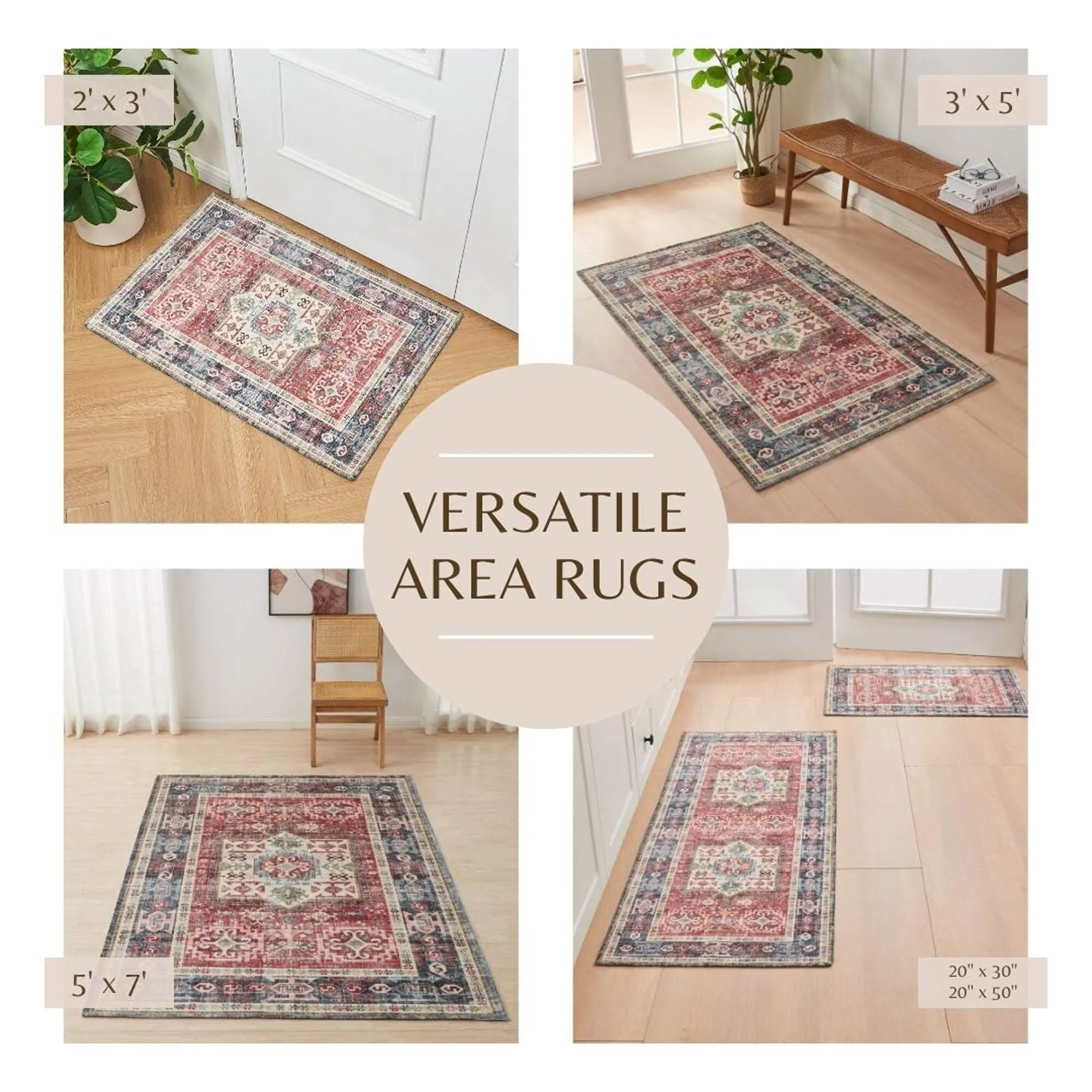 Linery & Co. Machine Washable Slip Resistant Vintage Patterned Accent Rugs