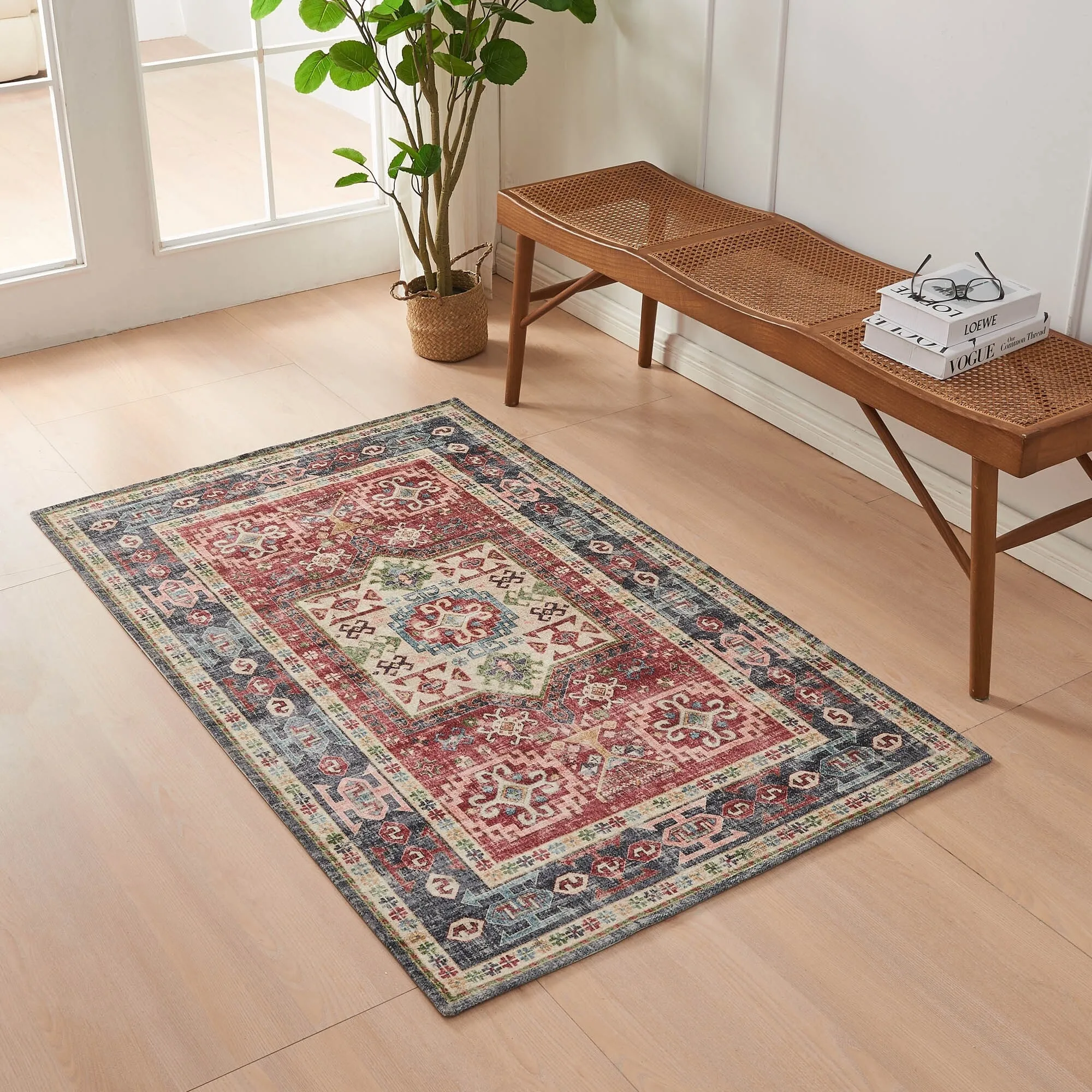 Linery & Co. Machine Washable Slip Resistant Vintage Patterned Accent Rugs
