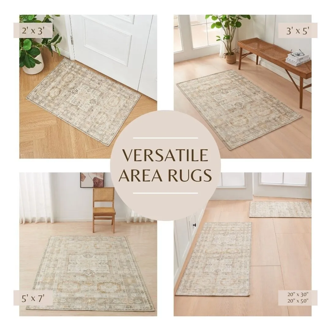 Linery & Co. Machine Washable Slip Resistant Vintage Patterned Accent Rugs