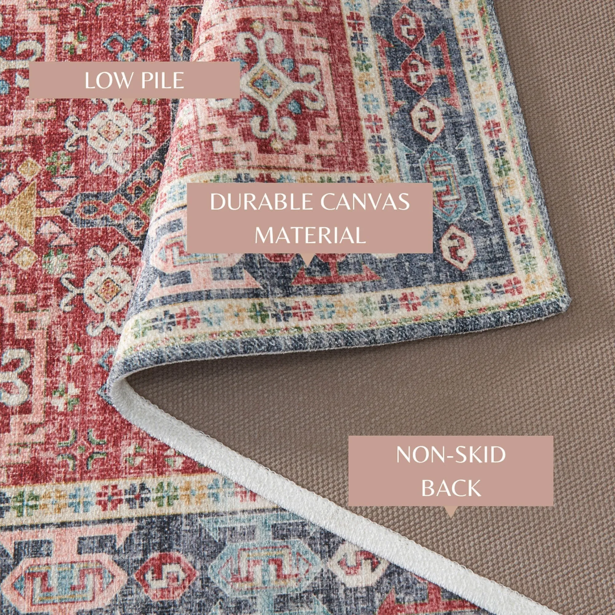 Linery & Co. Machine Washable Slip Resistant Vintage Patterned Accent Rugs
