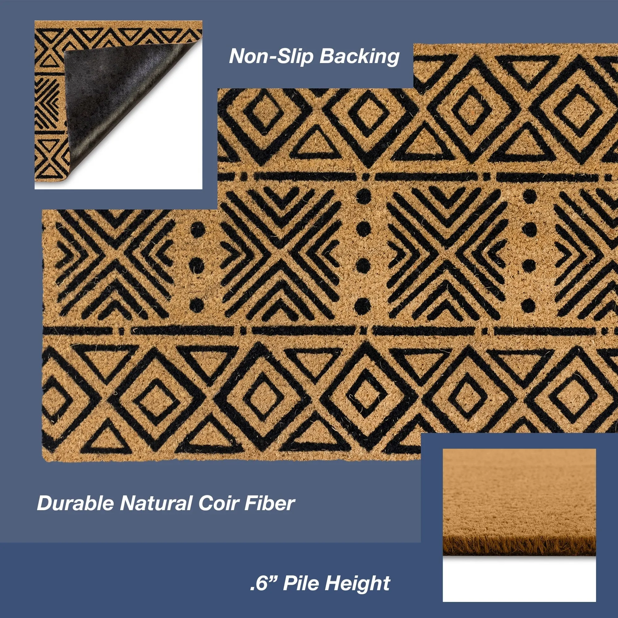 Liora Manne Natura Mudcloth Outdoor Mat Black 18x30