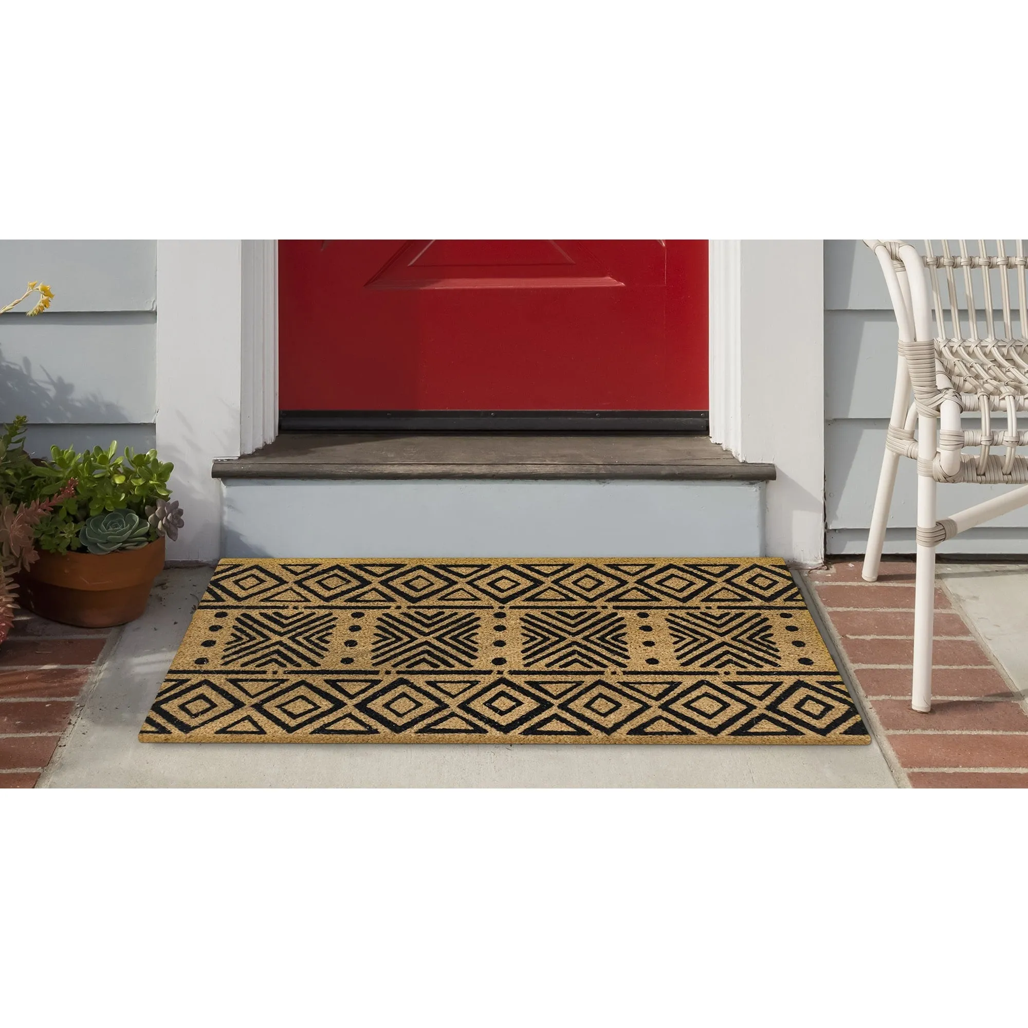 Liora Manne Natura Mudcloth Outdoor Mat Black 18x30