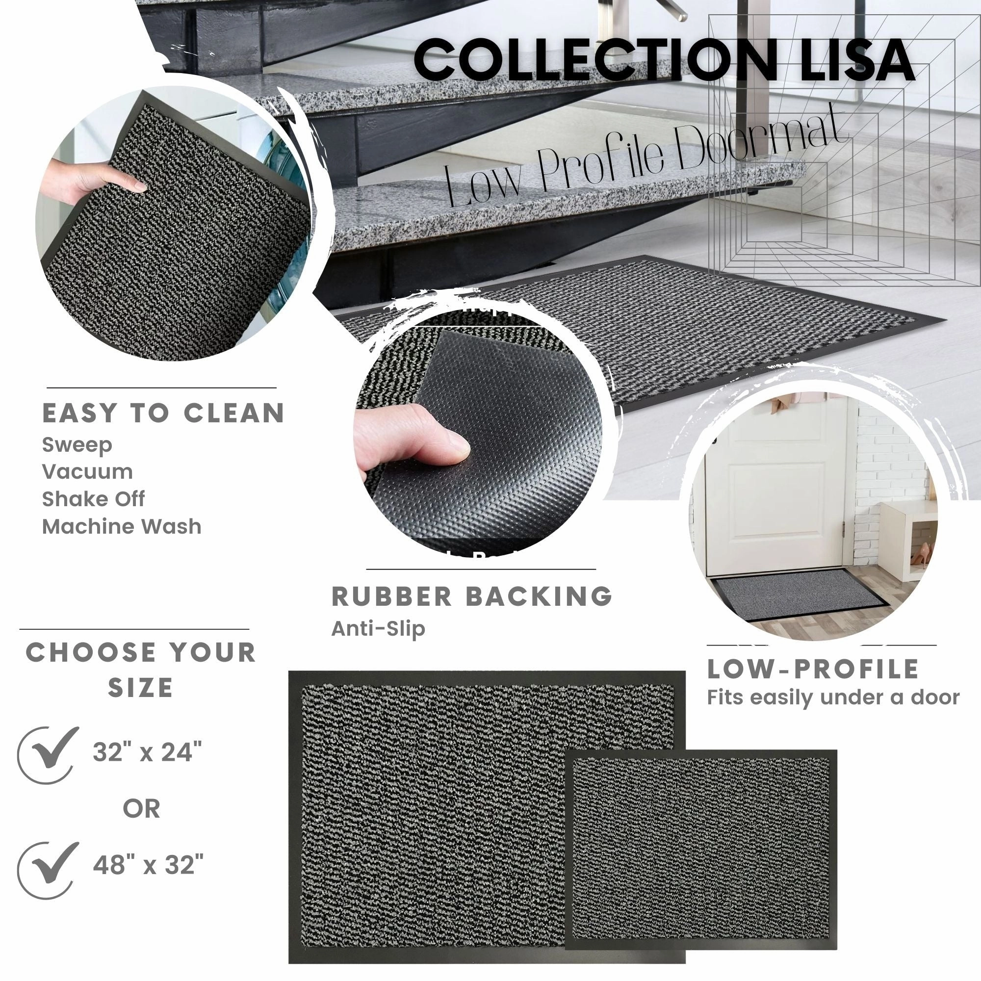 Lisa Heavy-Duty Non-Slip Rubber Door Mat for High Traffic Areas