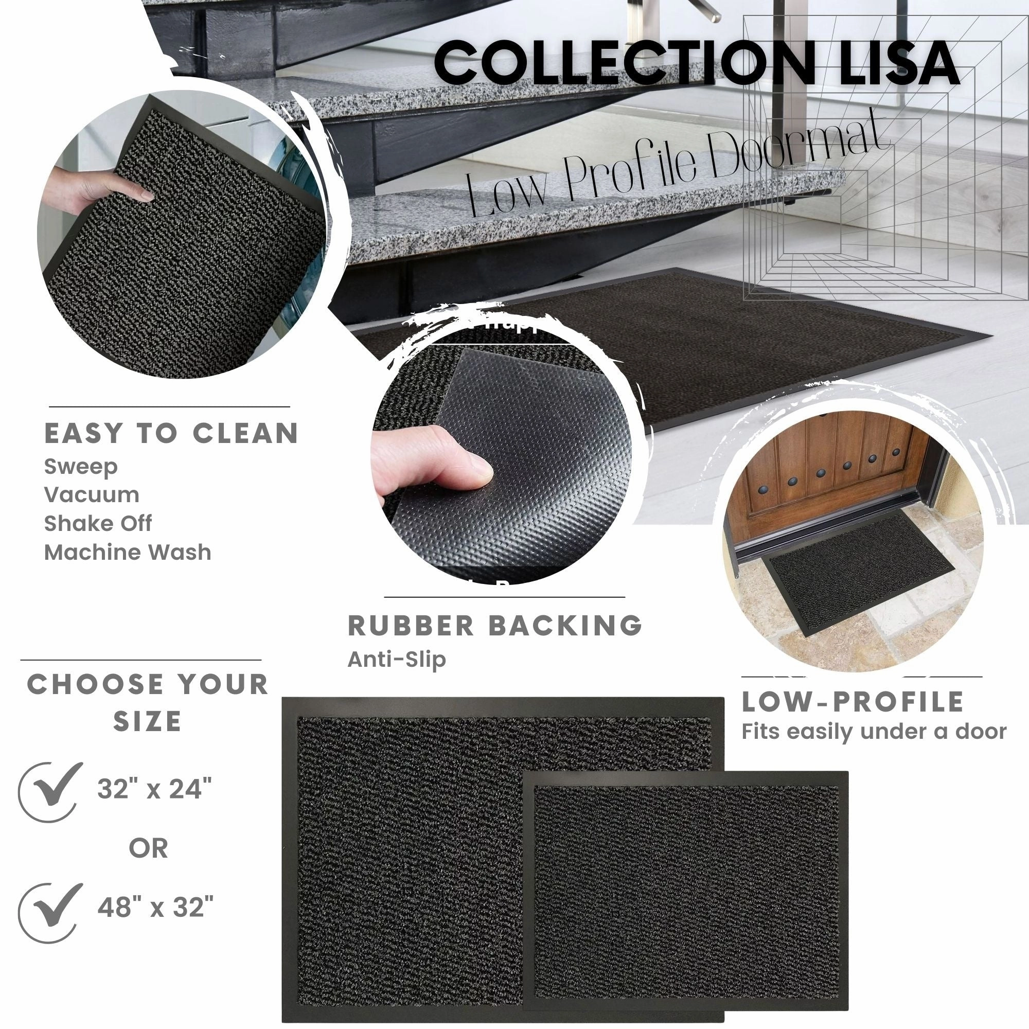 Lisa Heavy-Duty Non-Slip Rubber Door Mat for High Traffic Areas