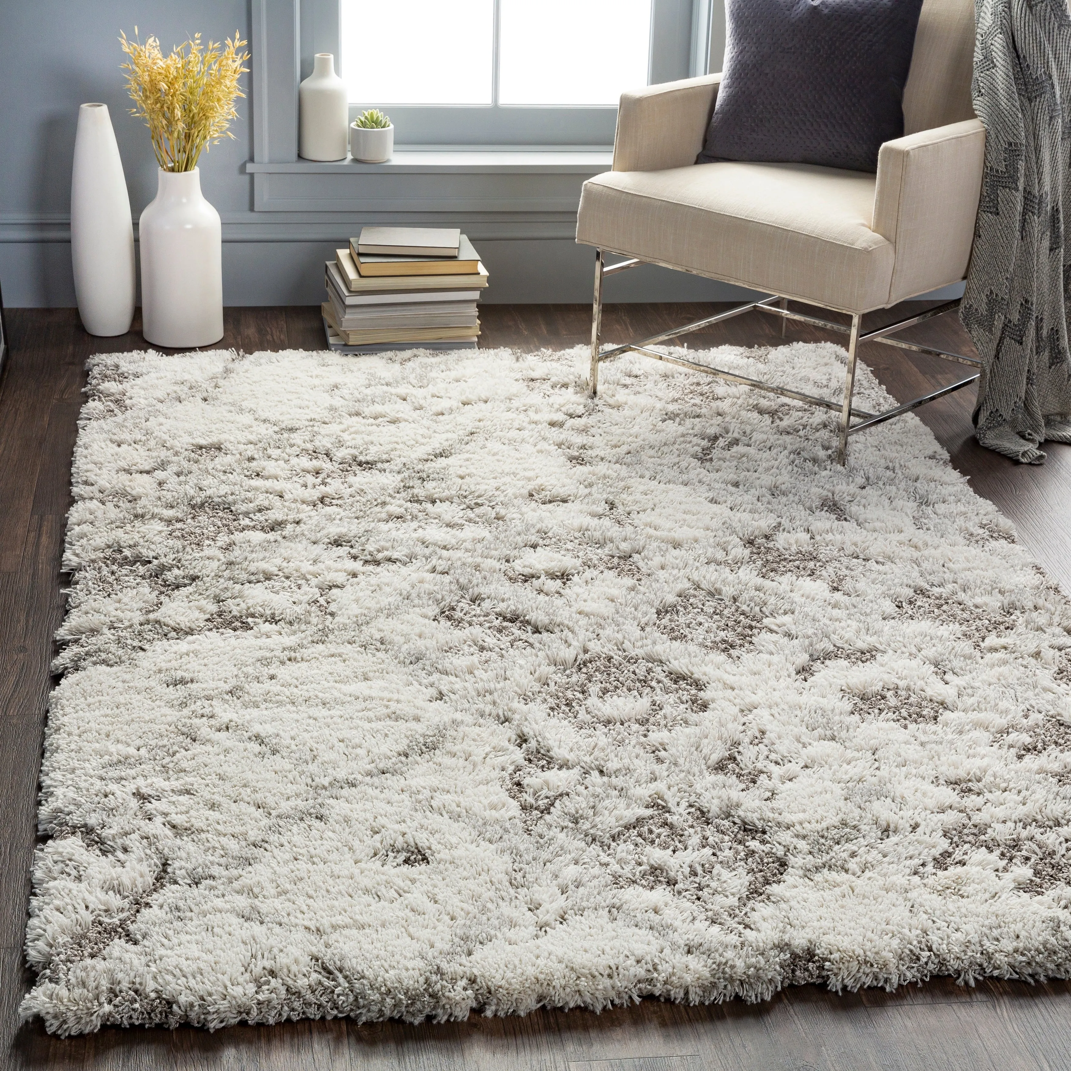 Livabliss Chace Distressed Trellis Shag Area Rug