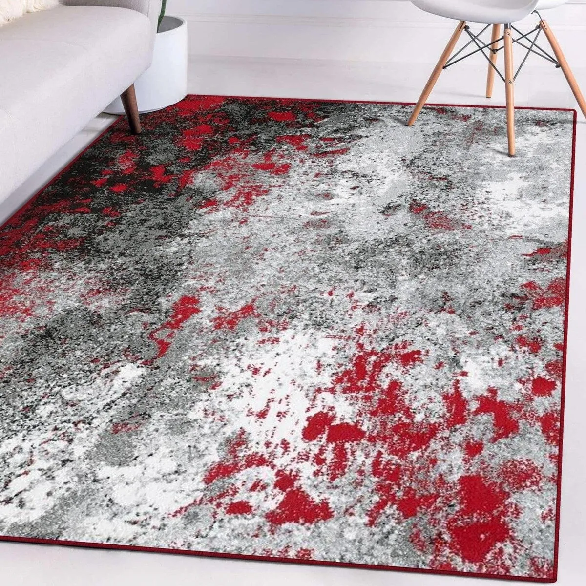 Luxe Weavers Modern Abstract Red and Gray Area Rug. Stain-Resistant Carpet