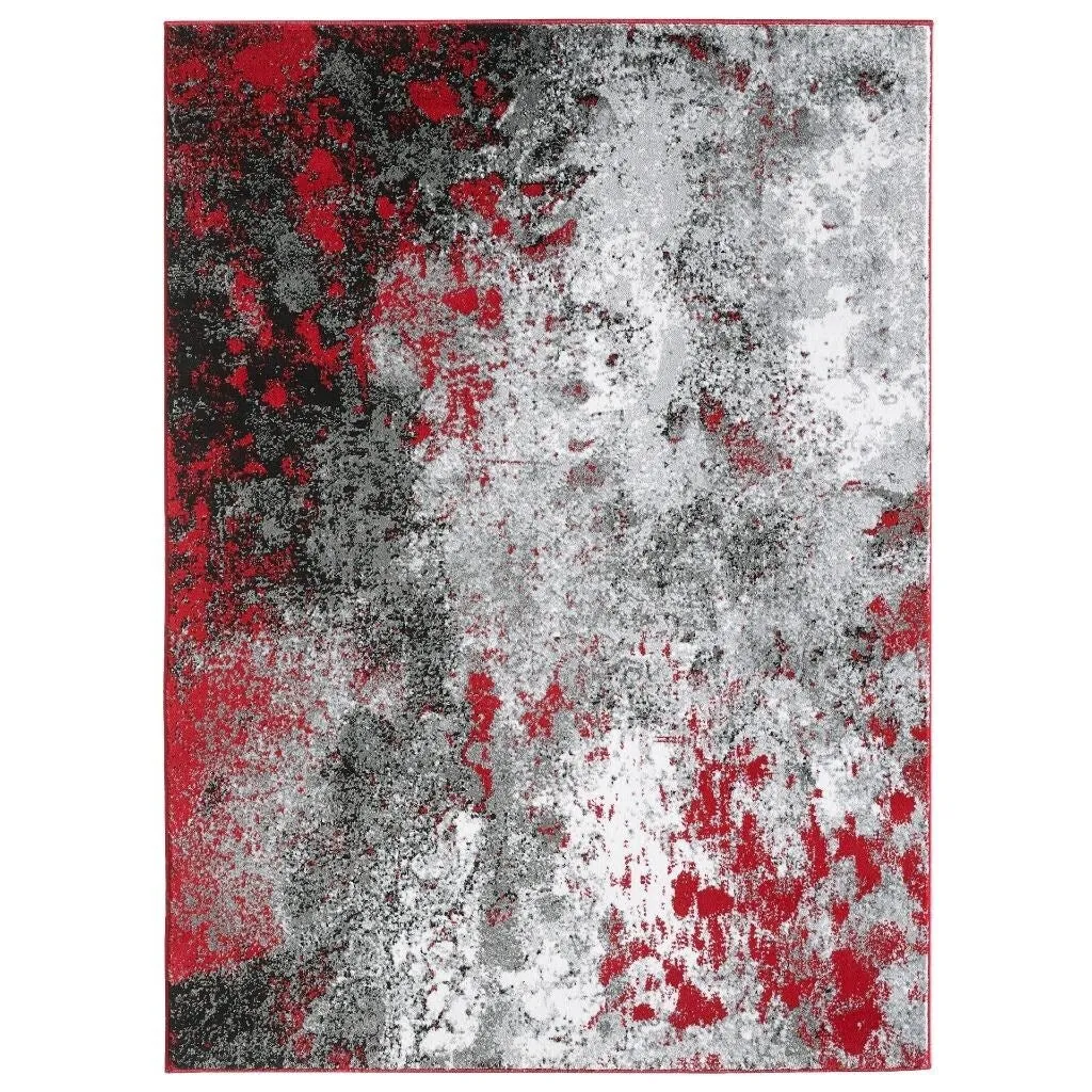 Luxe Weavers Modern Abstract Red and Gray Area Rug. Stain-Resistant Carpet