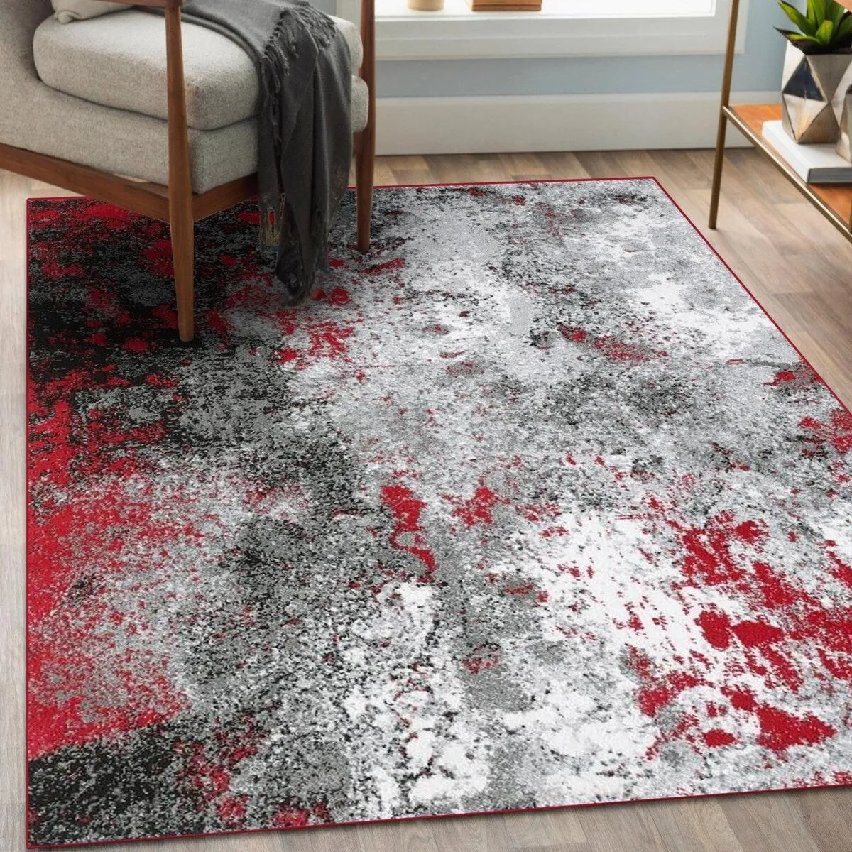 Luxe Weavers Modern Abstract Red and Gray Area Rug. Stain-Resistant Carpet