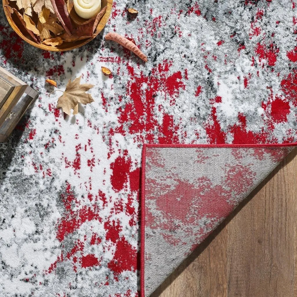 Luxe Weavers Modern Abstract Red and Gray Area Rug. Stain-Resistant Carpet