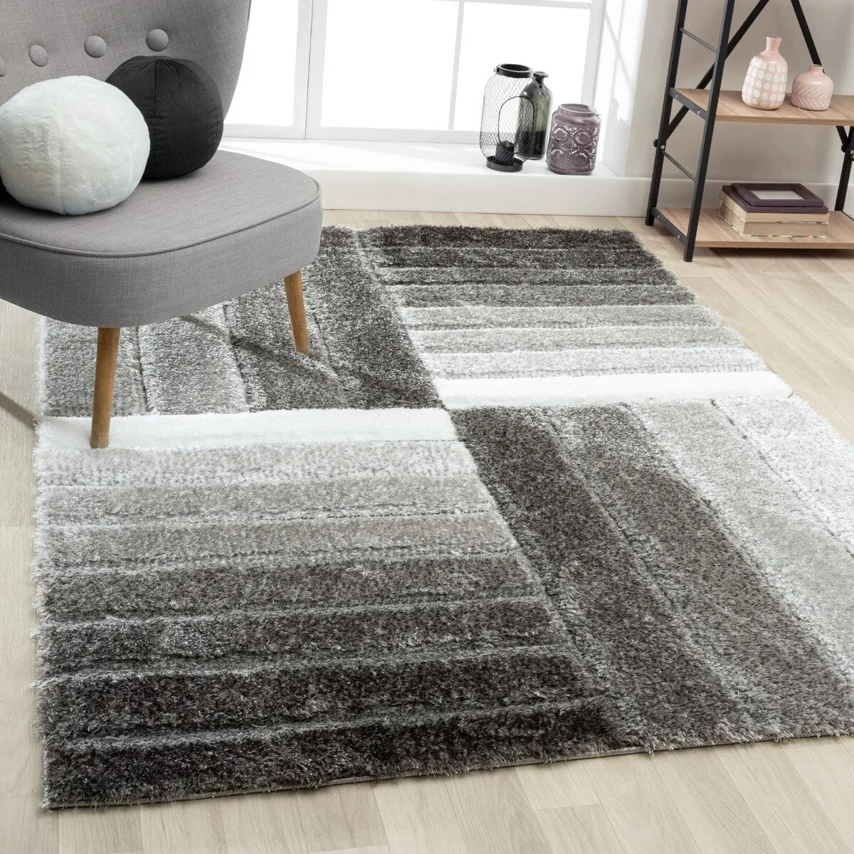 Luxe Weavers Shag Geometric Plush Area Rug. Indoor Carpet