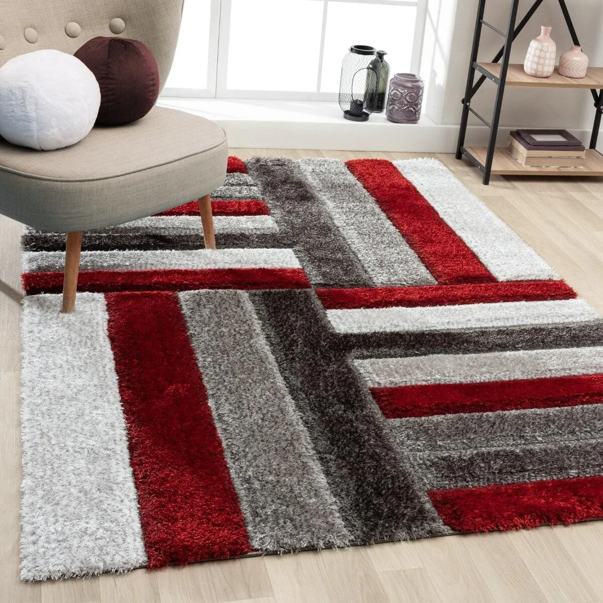 Luxe Weavers Shag Geometric Plush Area Rug. Indoor Carpet