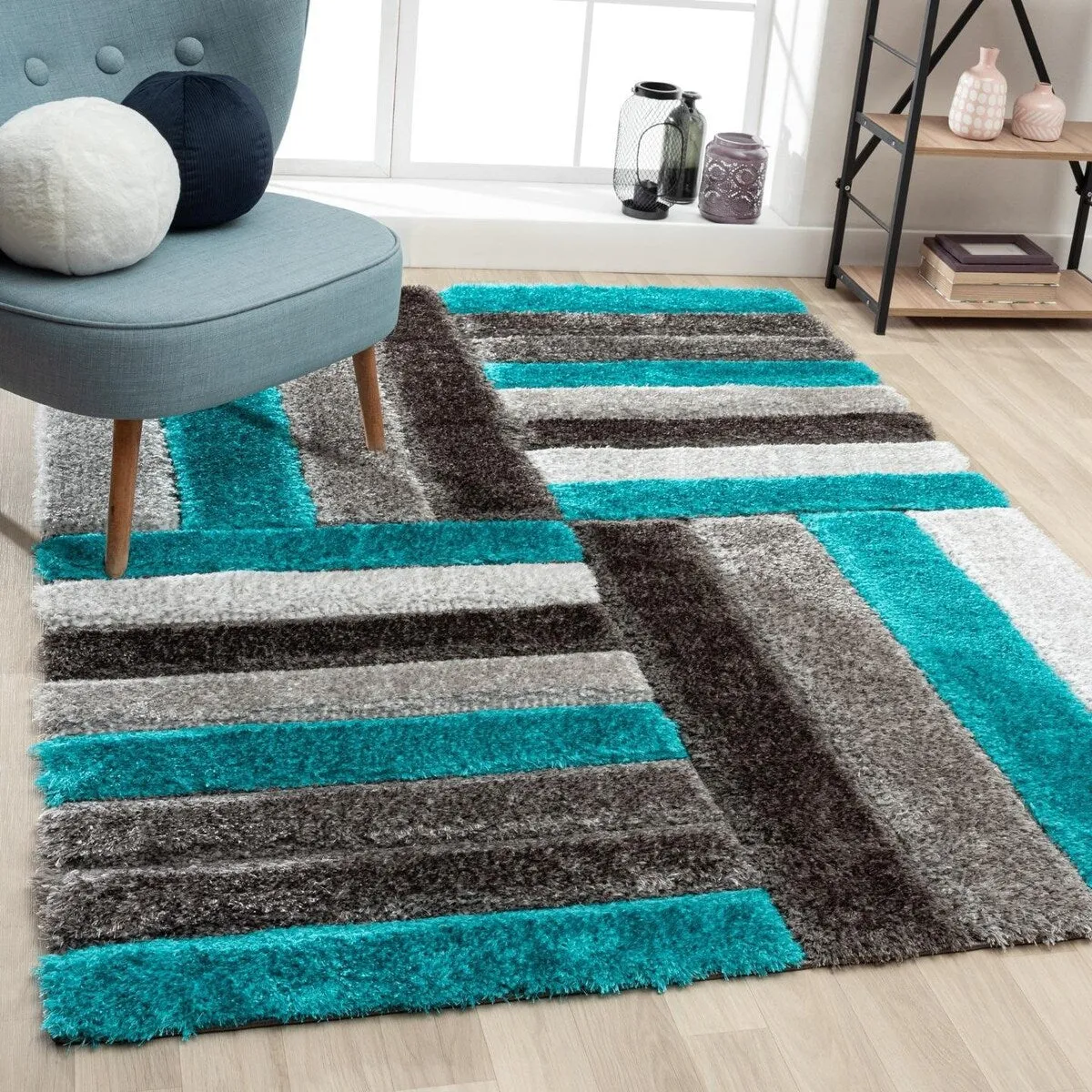 Luxe Weavers Shag Geometric Plush Area Rug. Indoor Carpet