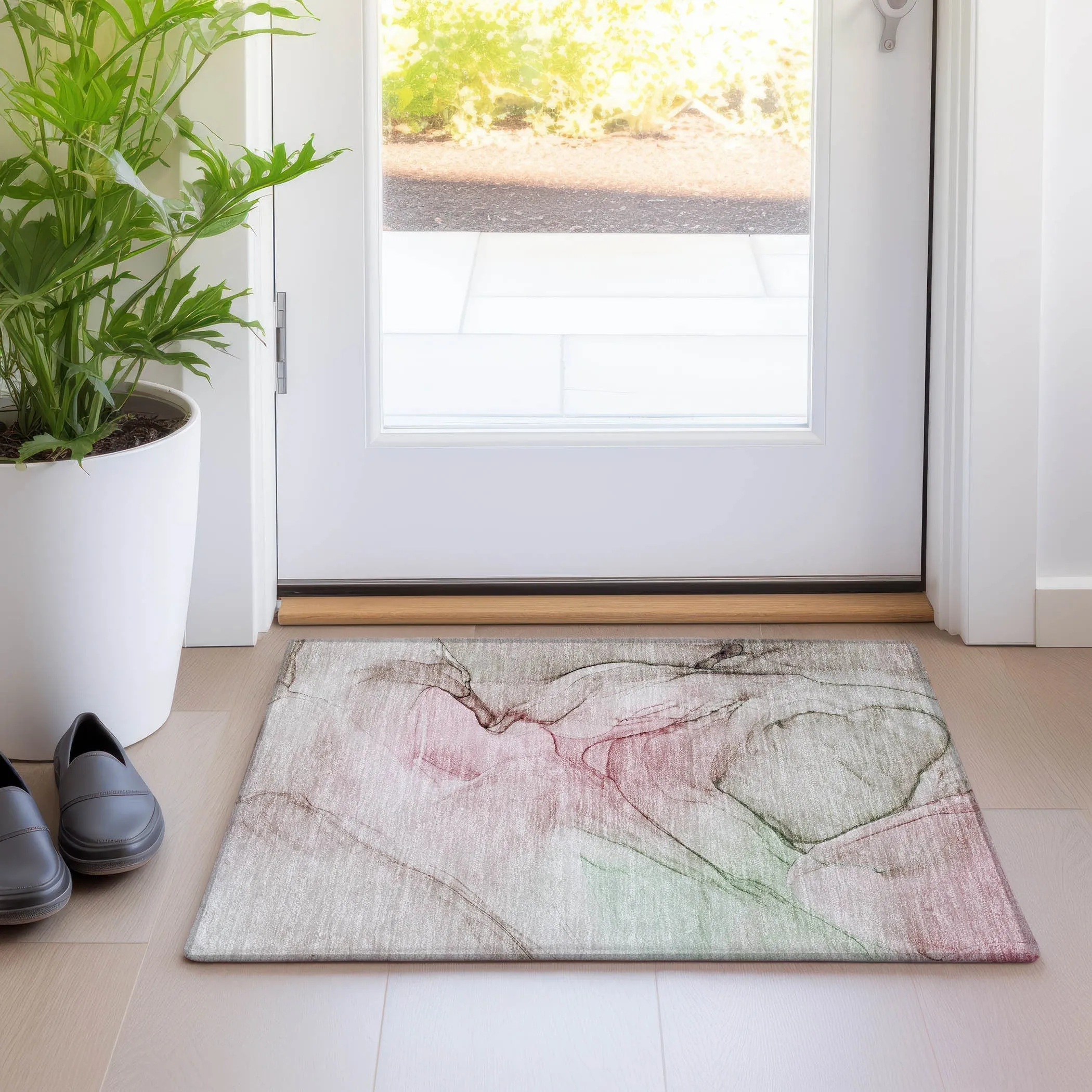 Machine Washable Indoor/ Outdoor Abstract Chantille Rug