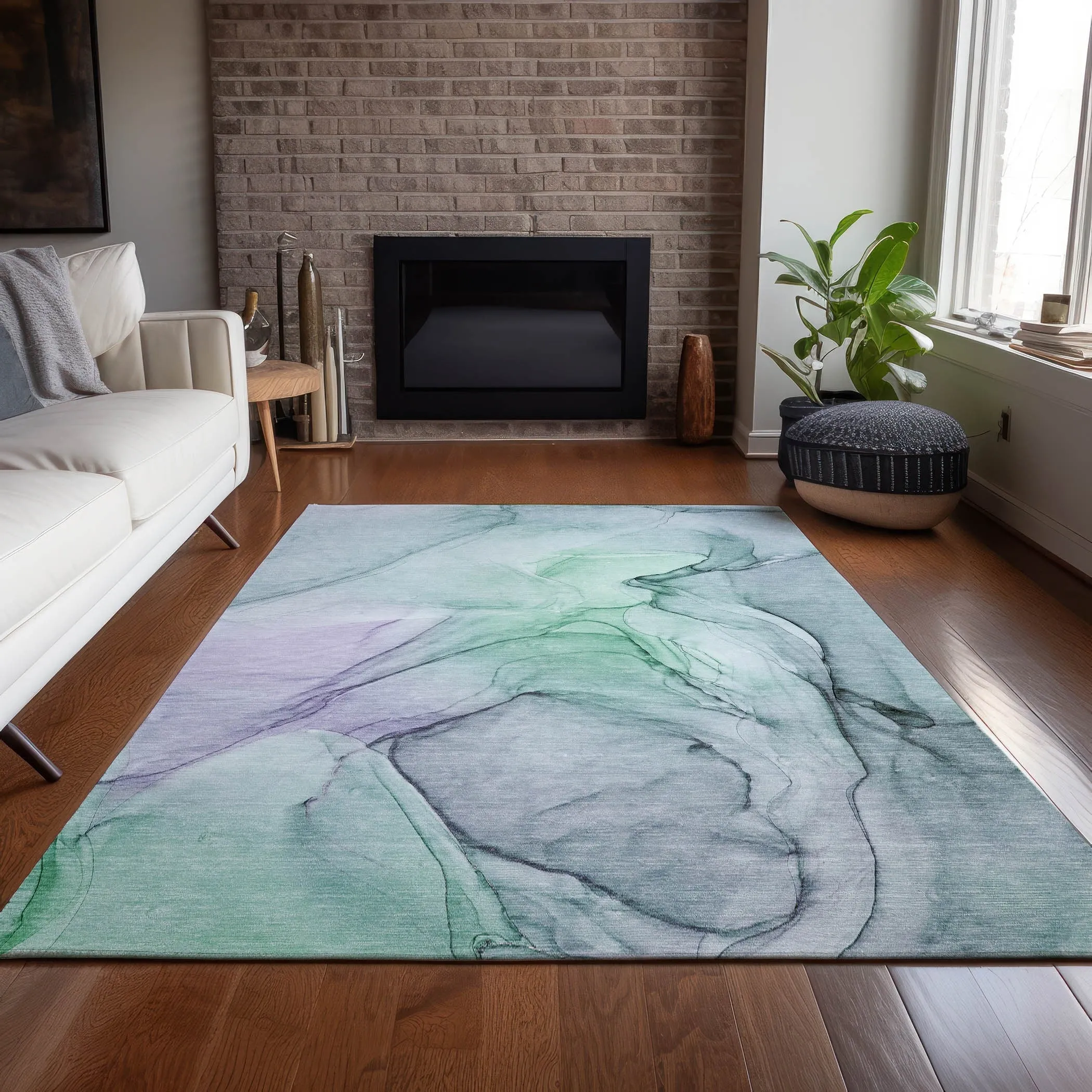 Machine Washable Indoor/ Outdoor Abstract Chantille Rug