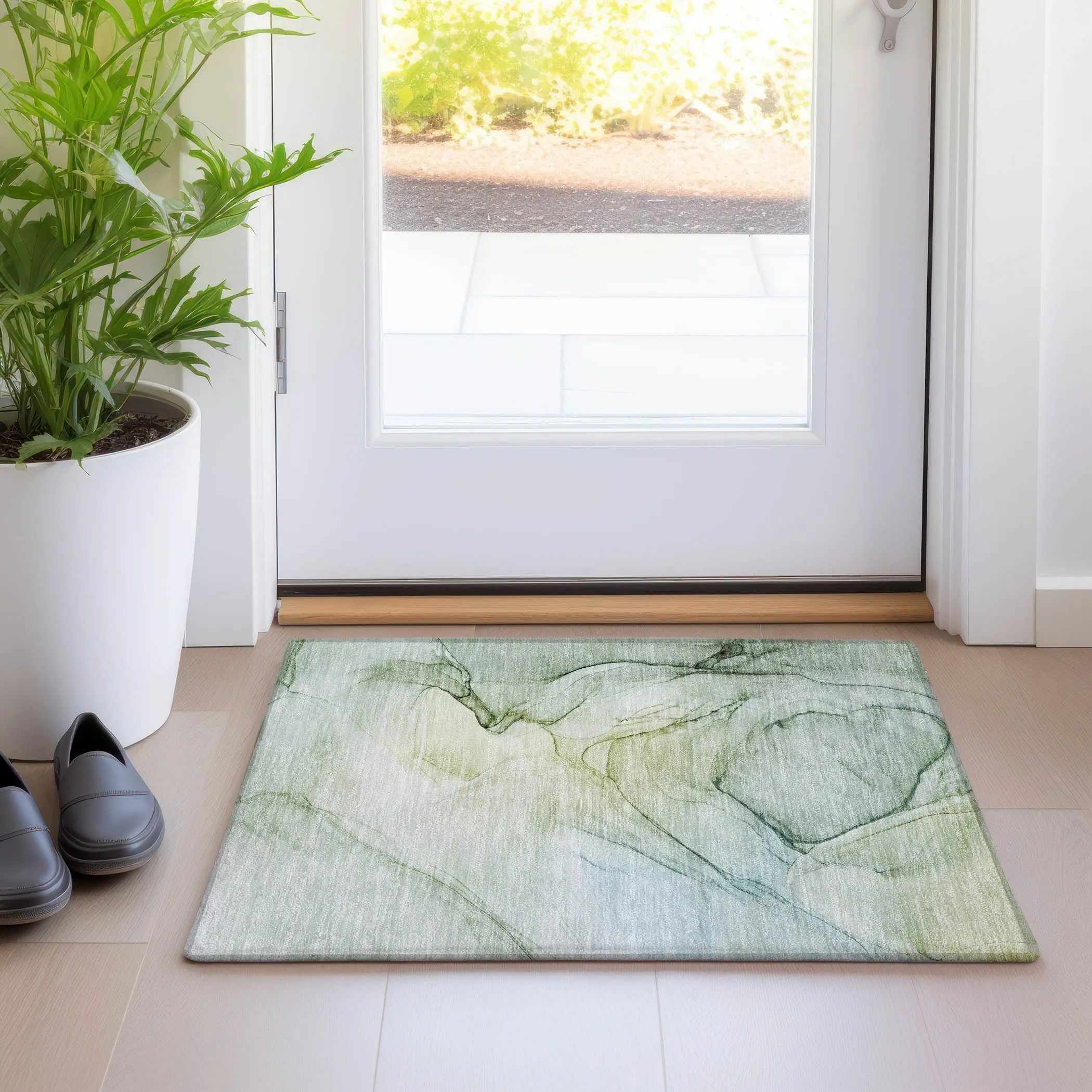 Machine Washable Indoor/ Outdoor Abstract Chantille Rug