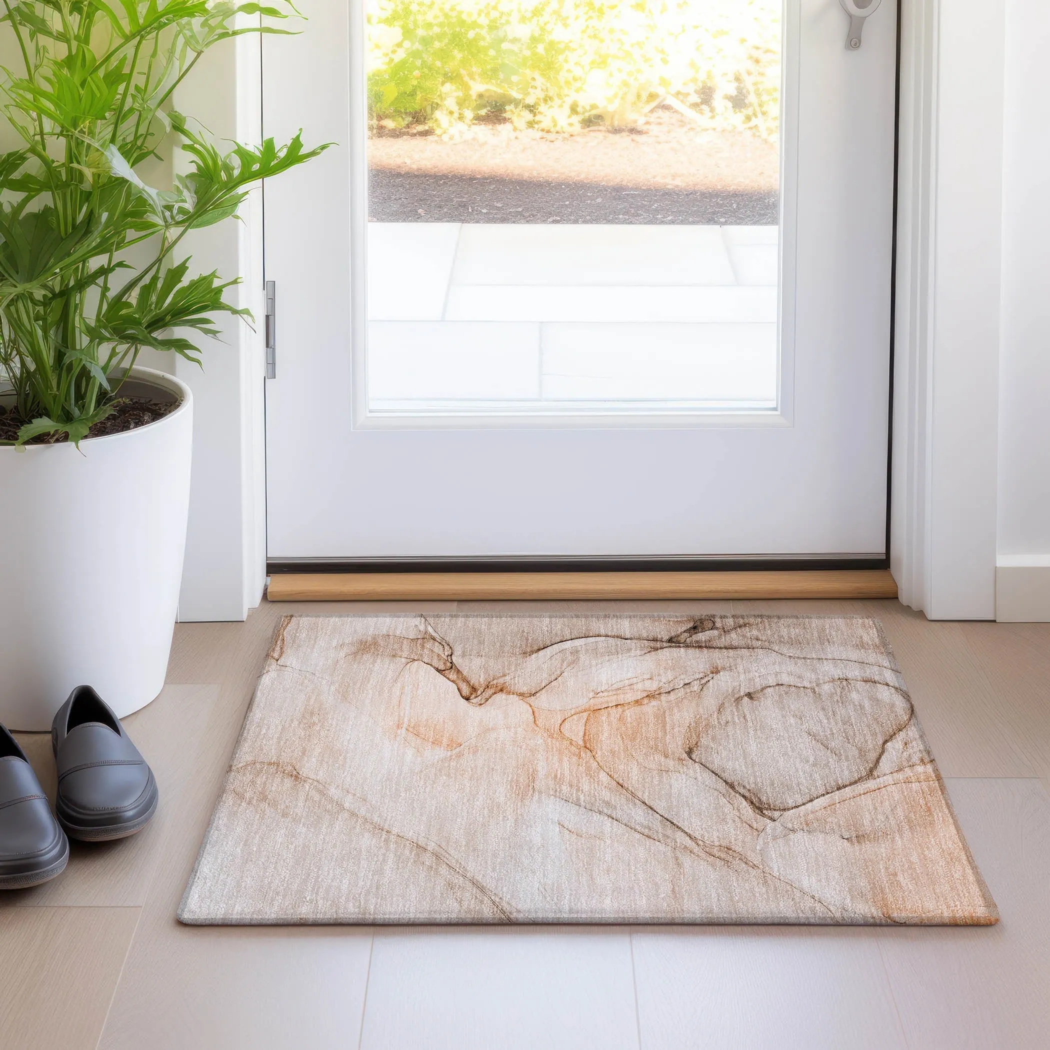 Machine Washable Indoor/ Outdoor Abstract Chantille Rug