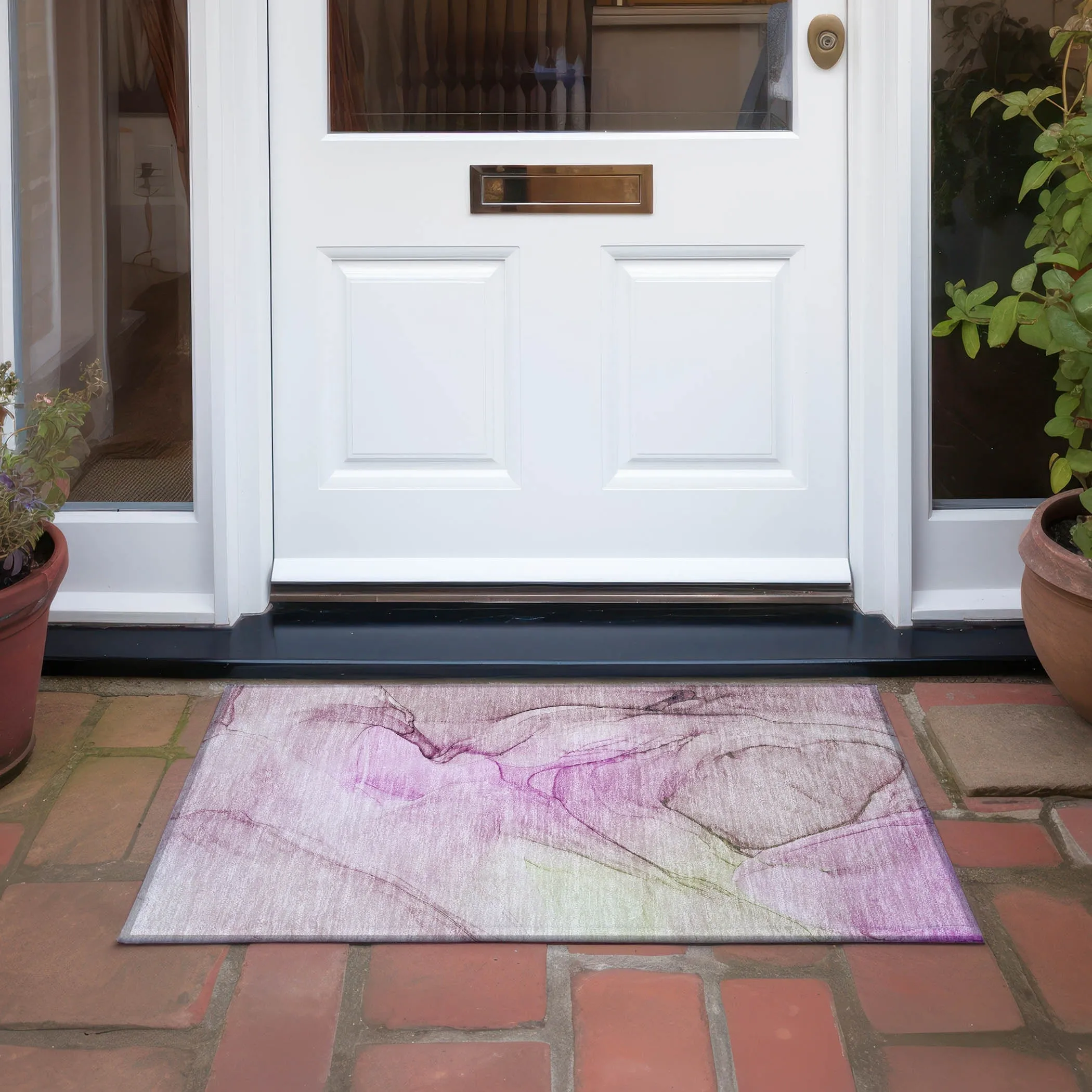 Machine Washable Indoor/ Outdoor Abstract Chantille Rug