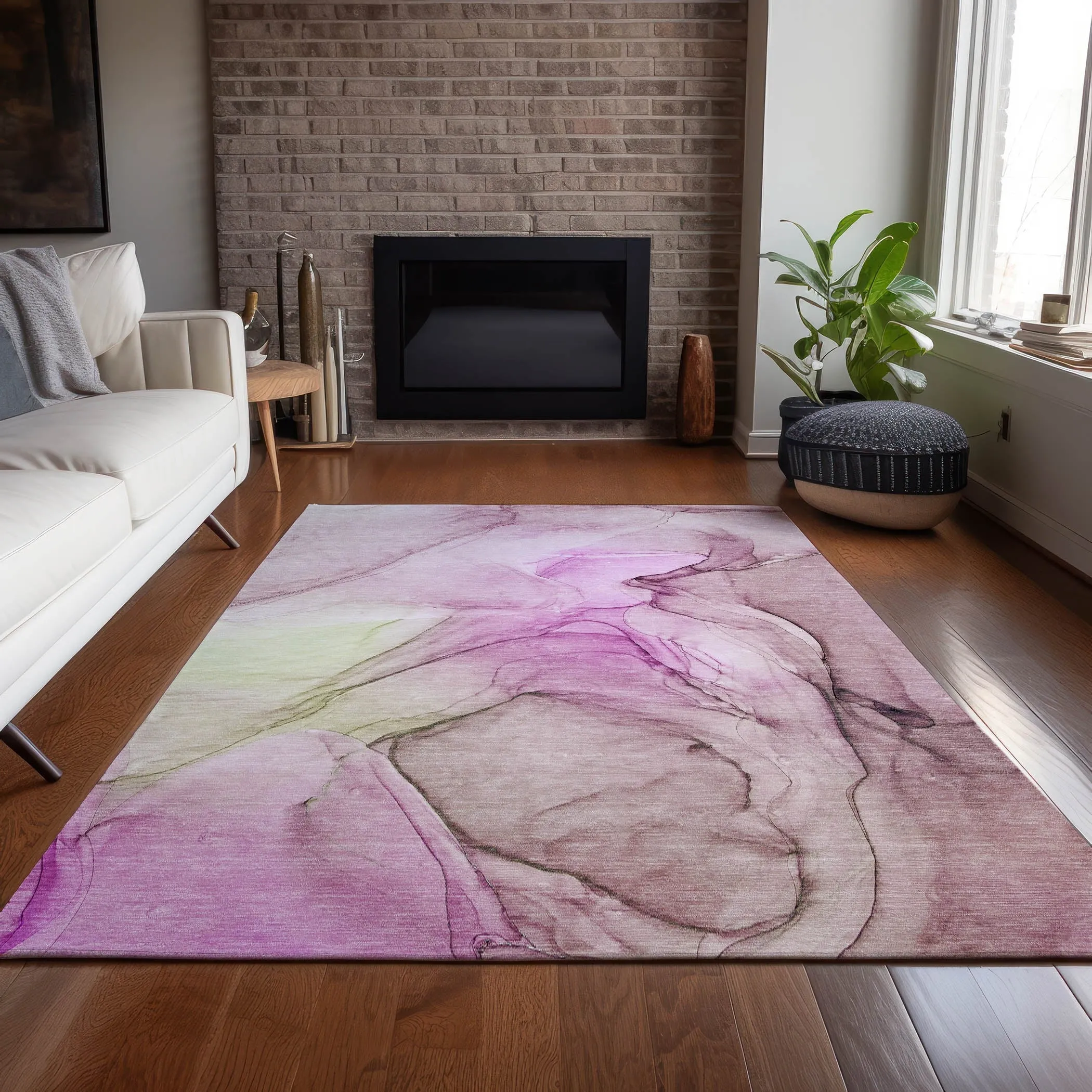 Machine Washable Indoor/ Outdoor Abstract Chantille Rug