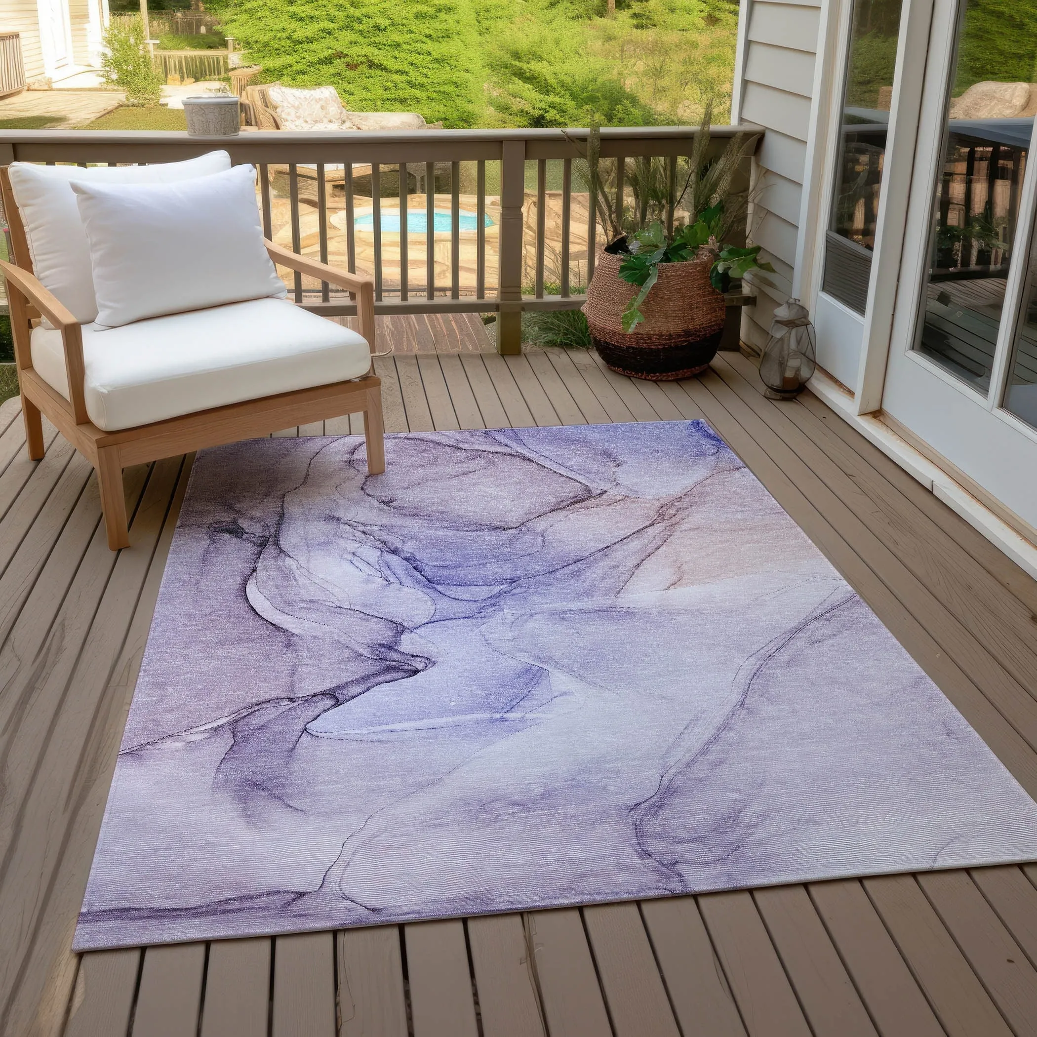Machine Washable Indoor/ Outdoor Abstract Chantille Rug