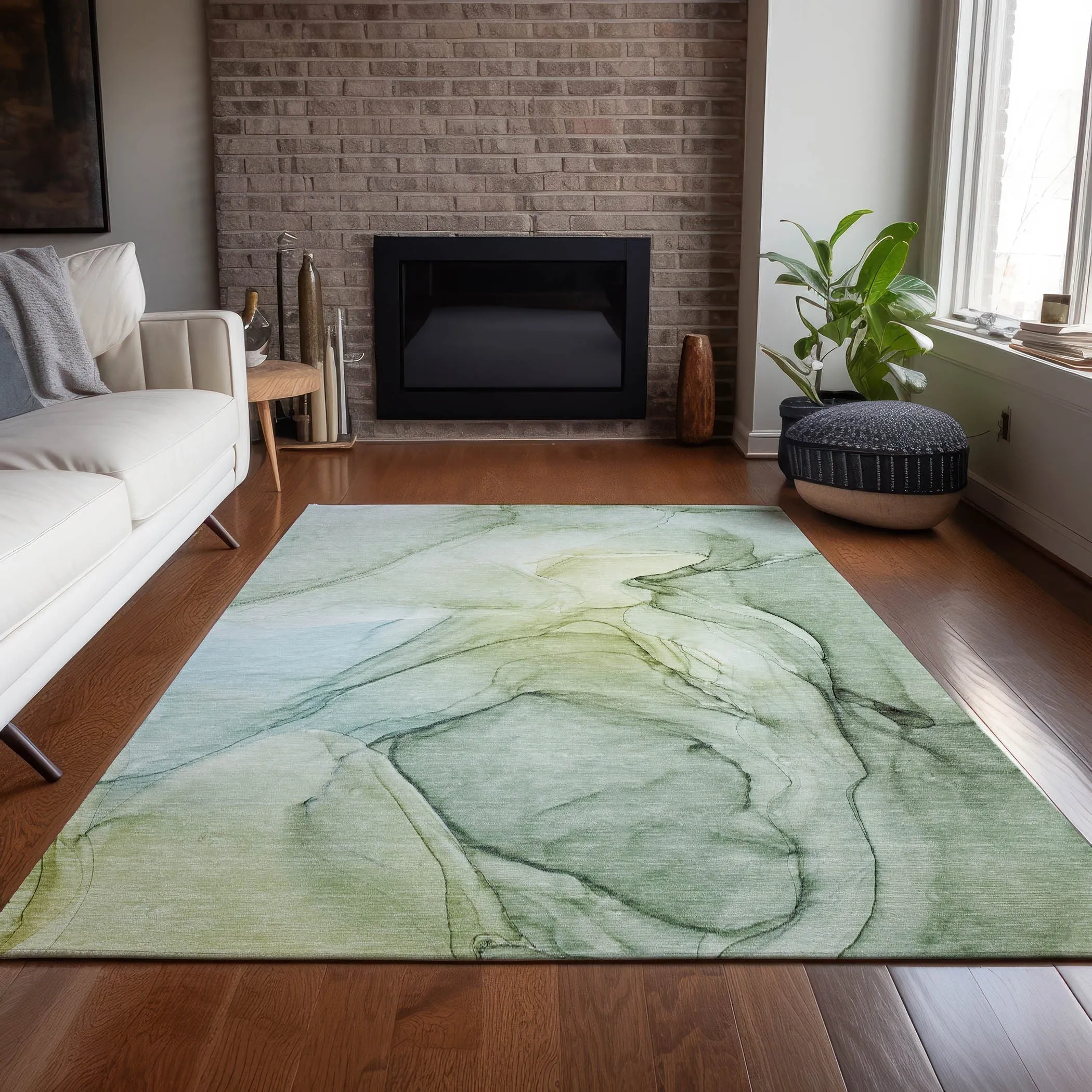 Machine Washable Indoor/ Outdoor Abstract Chantille Rug