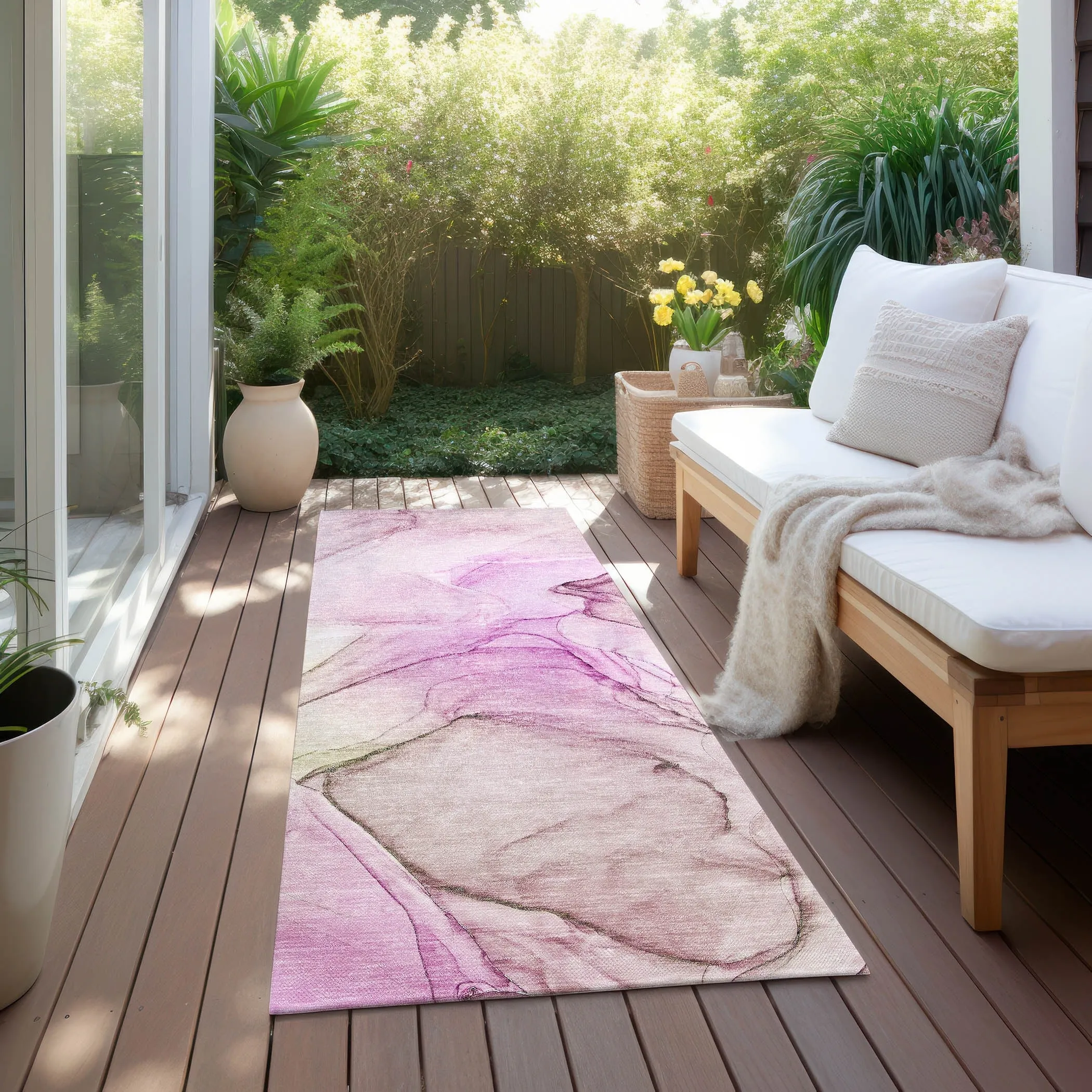 Machine Washable Indoor/ Outdoor Abstract Chantille Rug