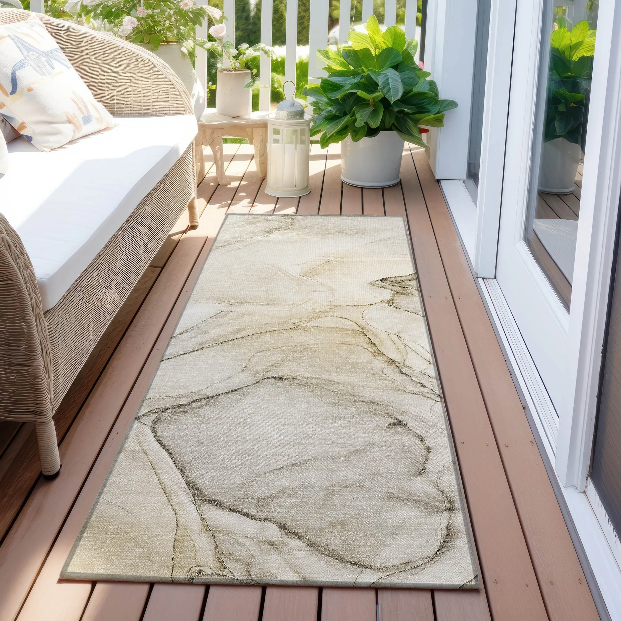 Machine Washable Indoor/ Outdoor Abstract Chantille Rug