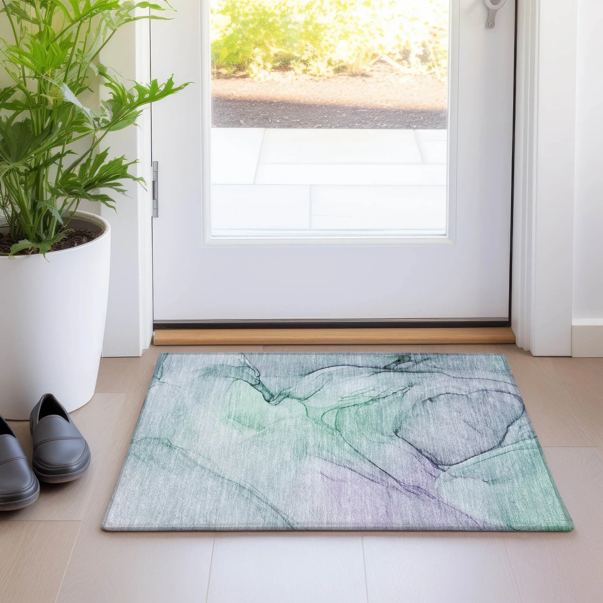 Machine Washable Indoor/ Outdoor Abstract Chantille Rug