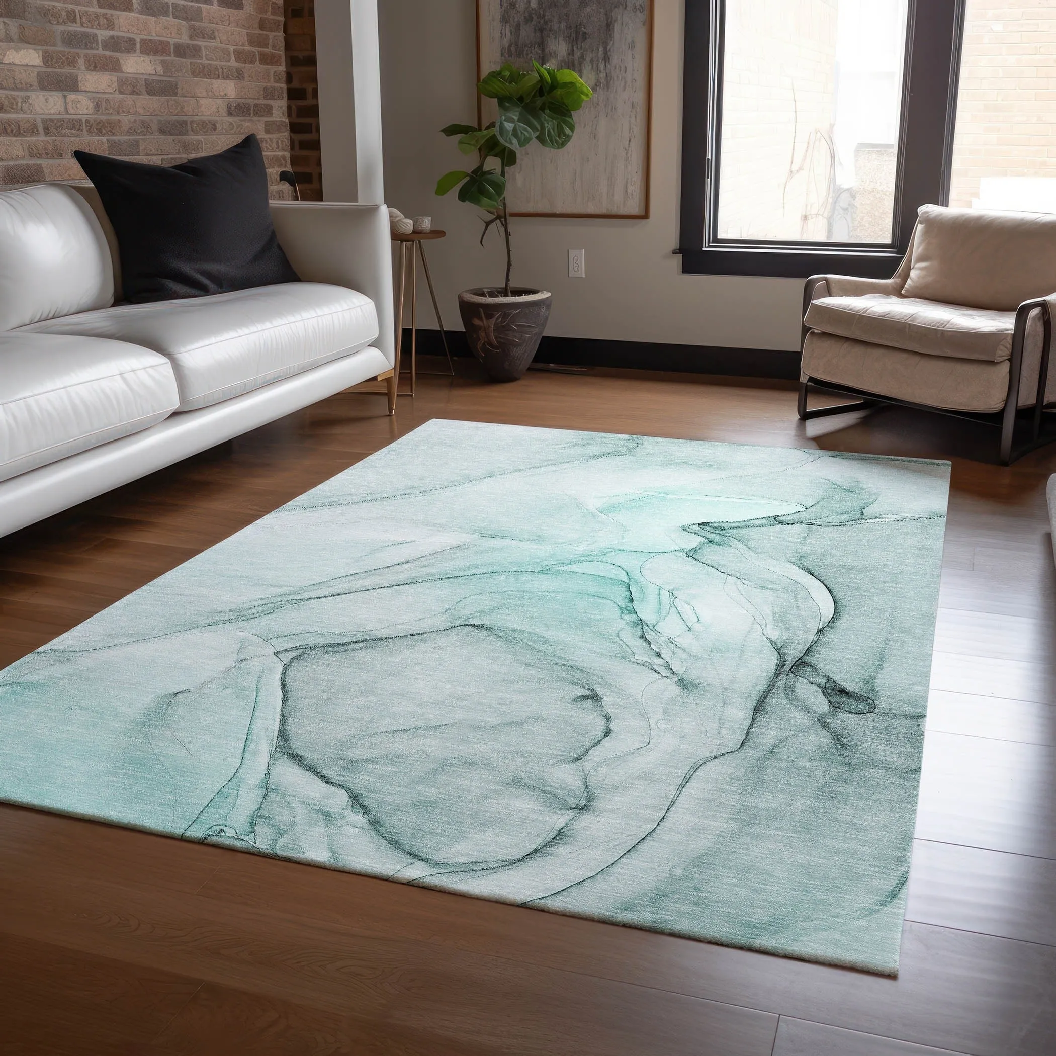 Machine Washable Indoor/ Outdoor Abstract Chantille Rug