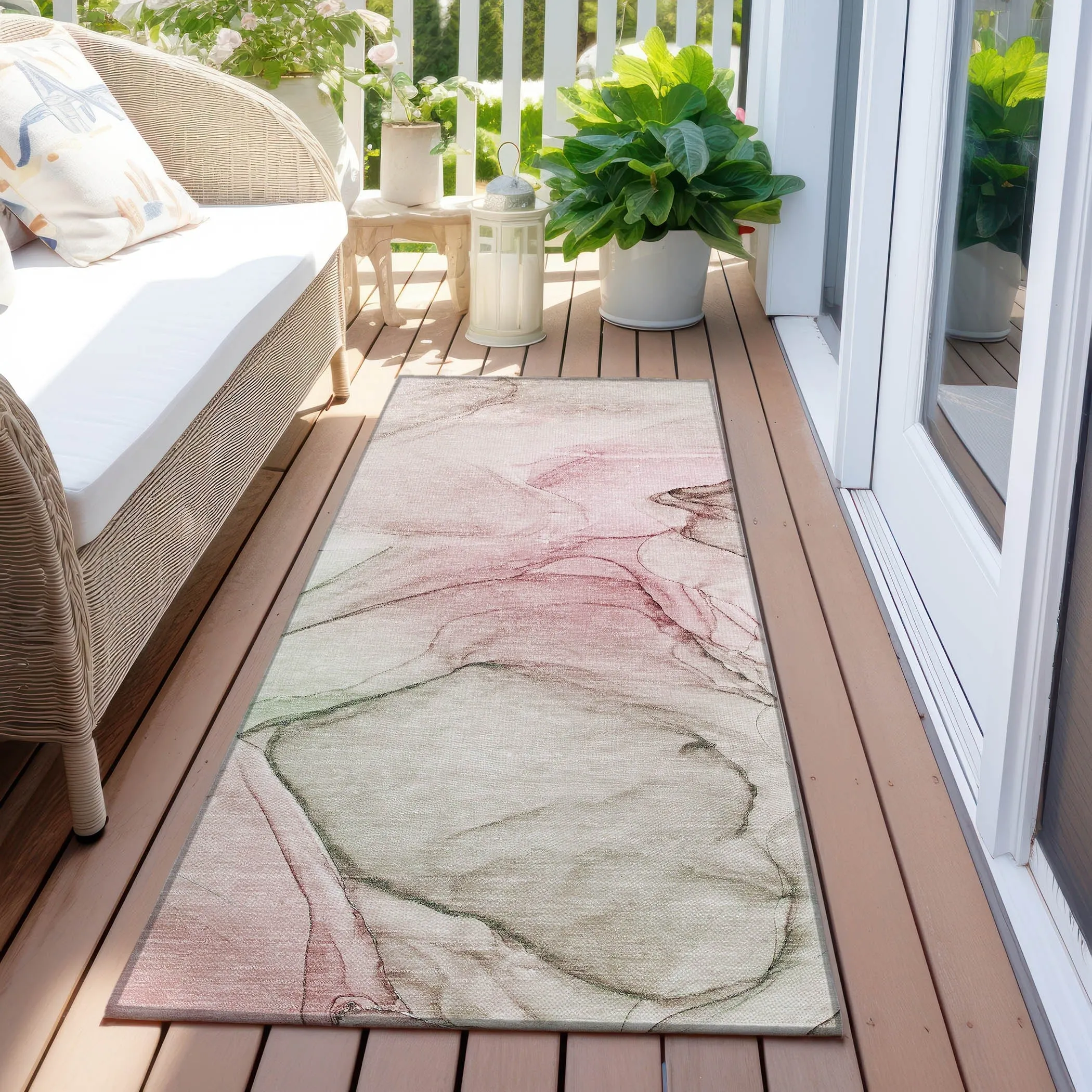 Machine Washable Indoor/ Outdoor Abstract Chantille Rug