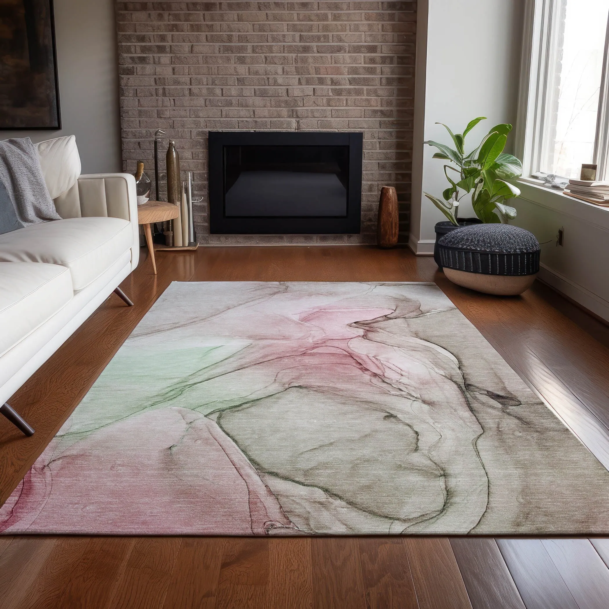 Machine Washable Indoor/ Outdoor Abstract Chantille Rug