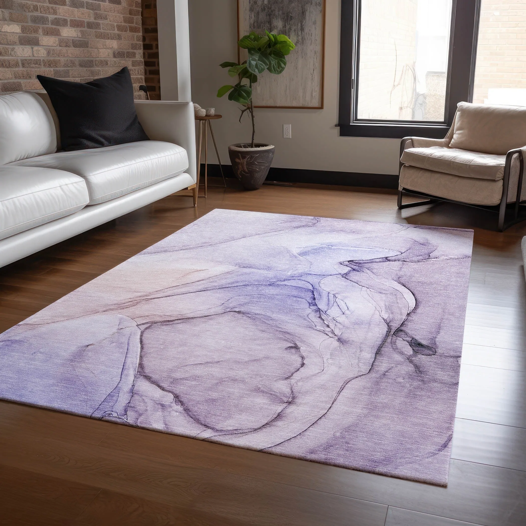 Machine Washable Indoor/ Outdoor Abstract Chantille Rug