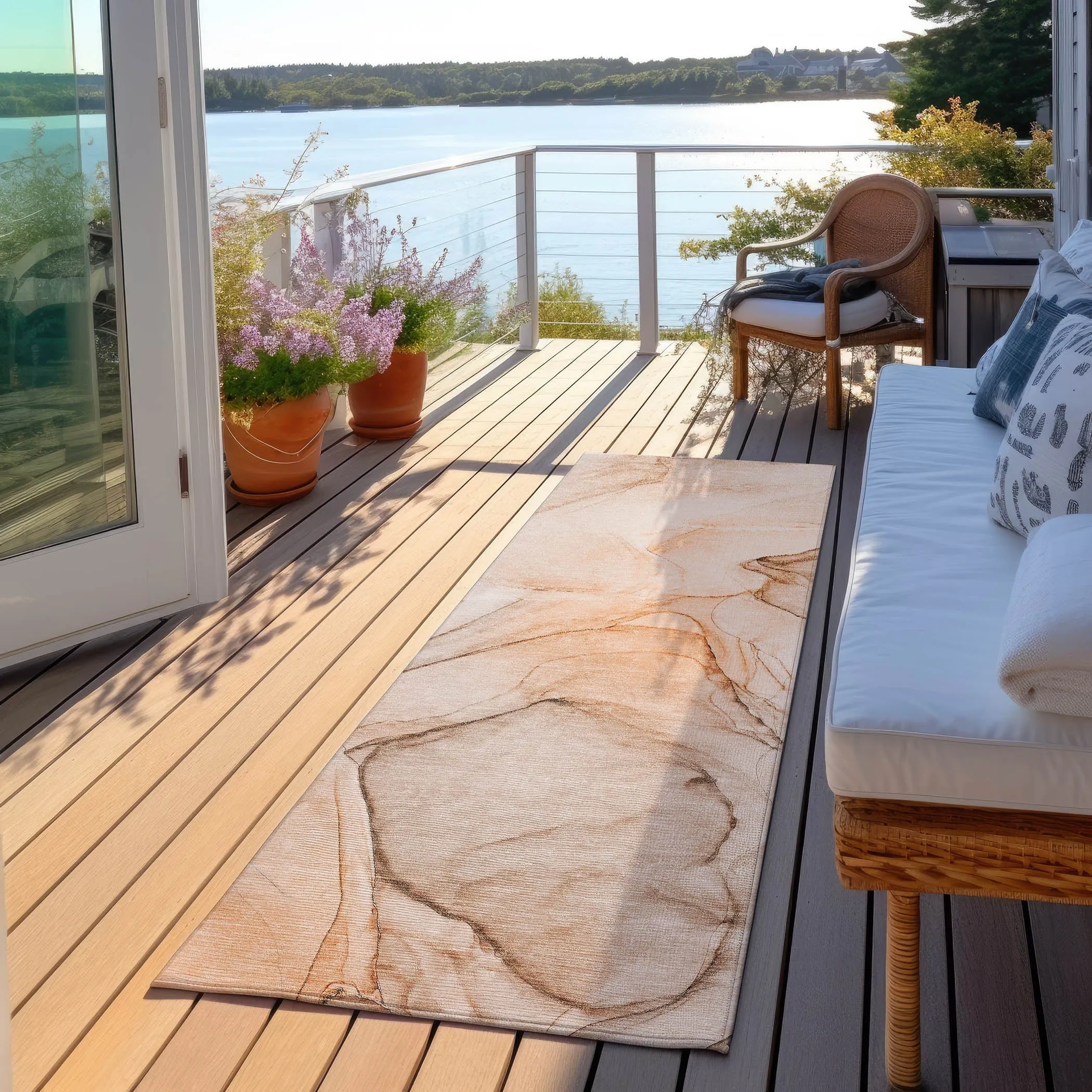 Machine Washable Indoor/ Outdoor Abstract Chantille Rug