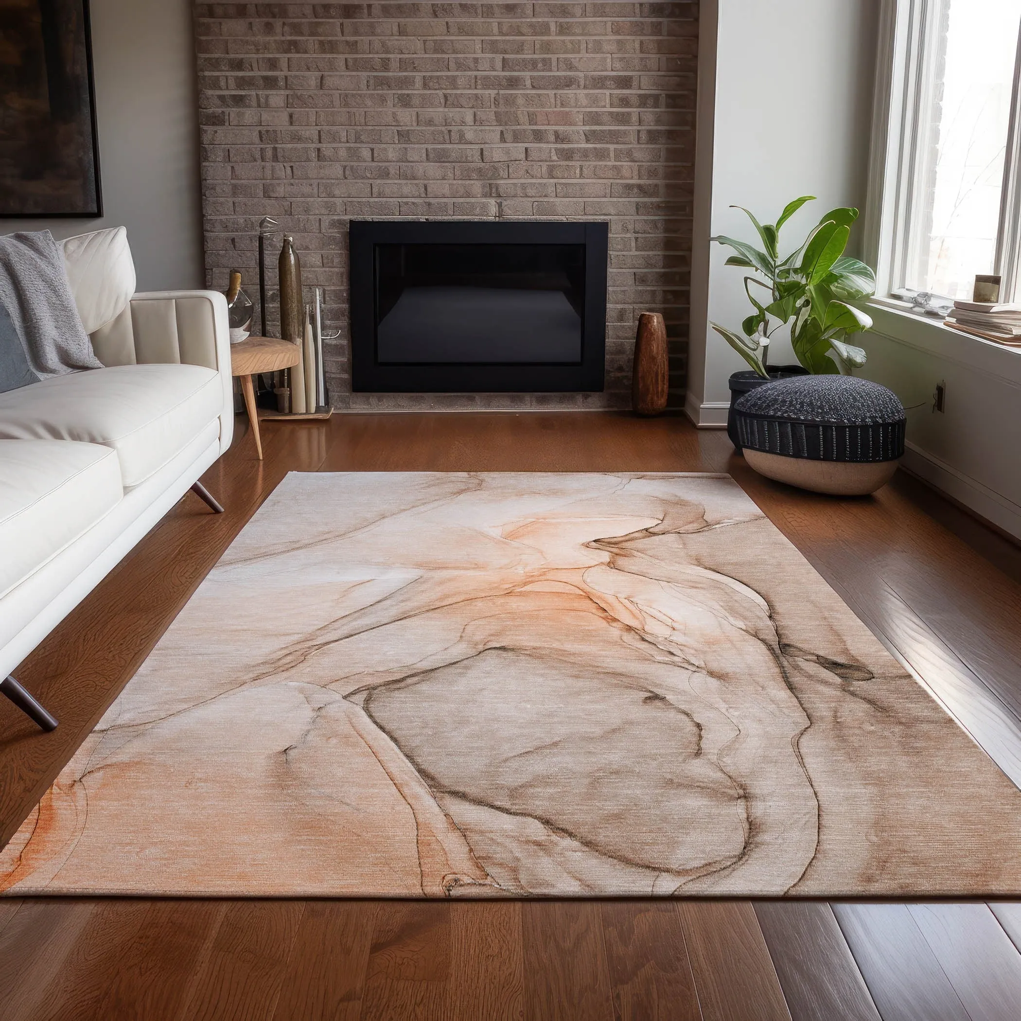 Machine Washable Indoor/ Outdoor Abstract Chantille Rug