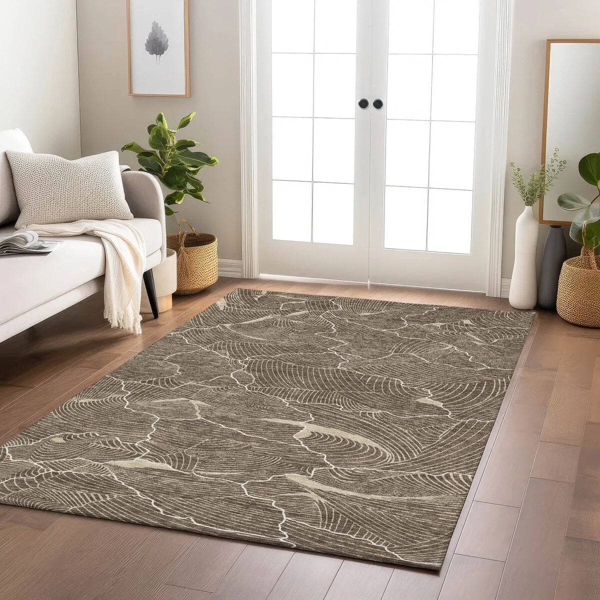 Machine Washable Indoor/ Outdoor Abstract Crackle Chantille Rug