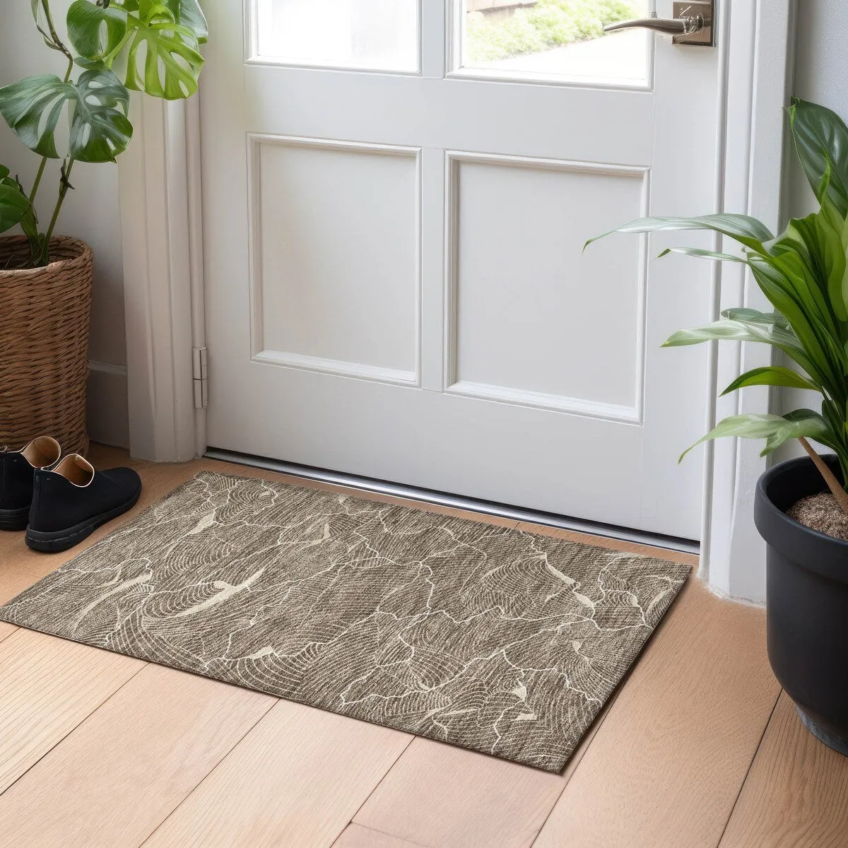 Machine Washable Indoor/ Outdoor Abstract Crackle Chantille Rug