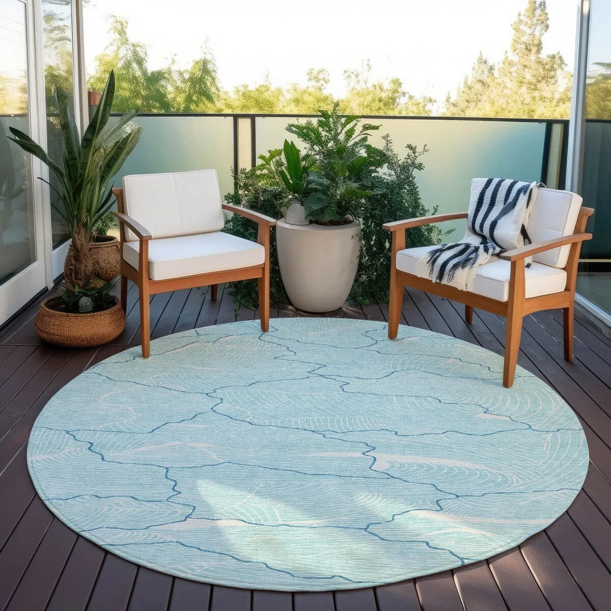 Machine Washable Indoor/ Outdoor Abstract Crackle Chantille Rug