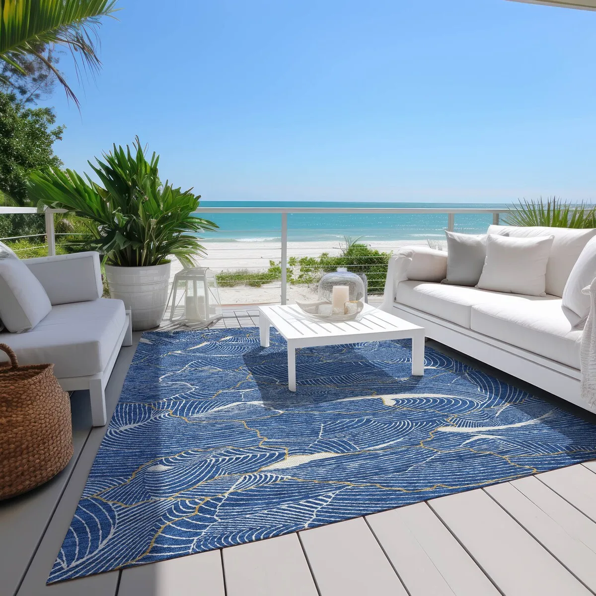 Machine Washable Indoor/ Outdoor Abstract Crackle Chantille Rug