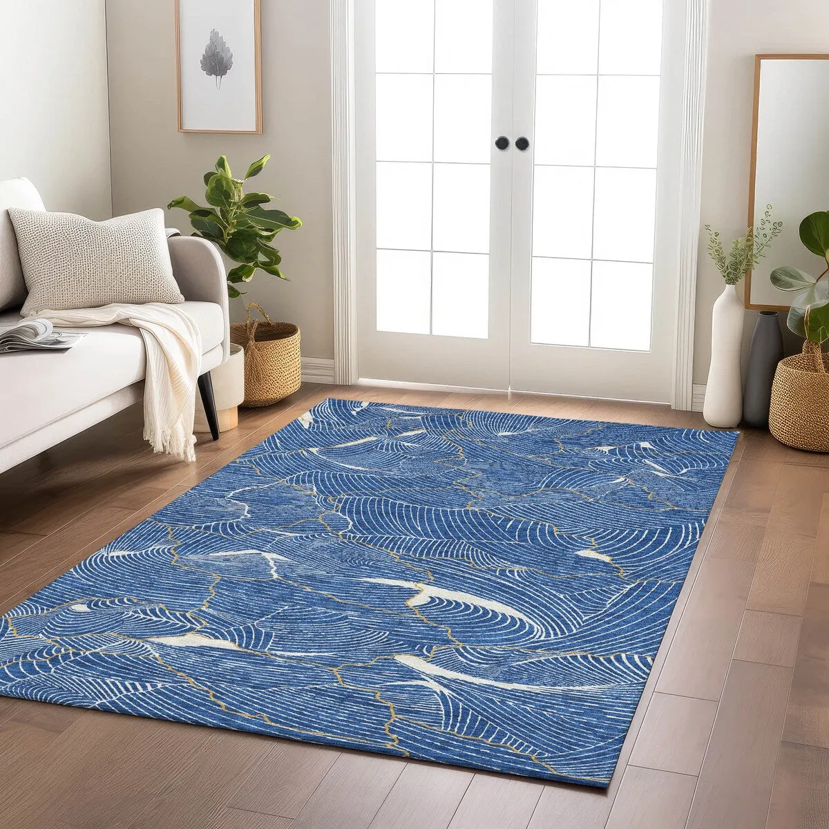 Machine Washable Indoor/ Outdoor Abstract Crackle Chantille Rug