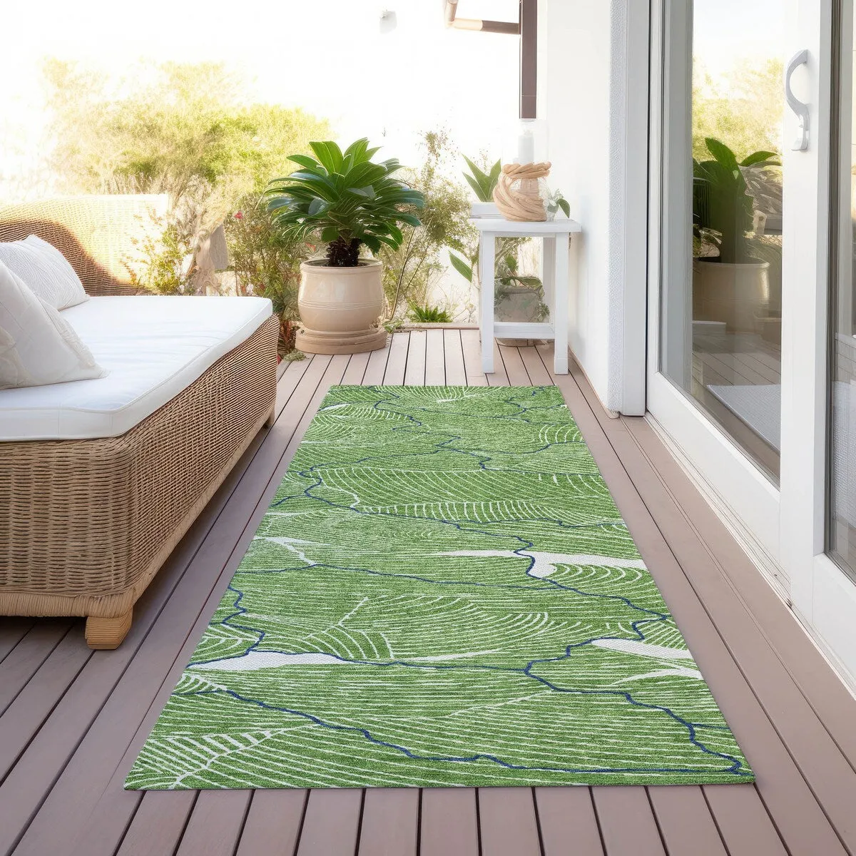 Machine Washable Indoor/ Outdoor Abstract Crackle Chantille Rug