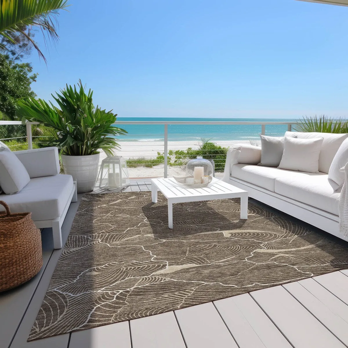 Machine Washable Indoor/ Outdoor Abstract Crackle Chantille Rug