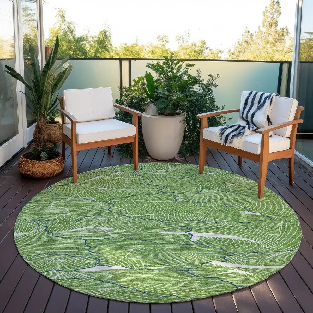 Machine Washable Indoor/ Outdoor Abstract Crackle Chantille Rug
