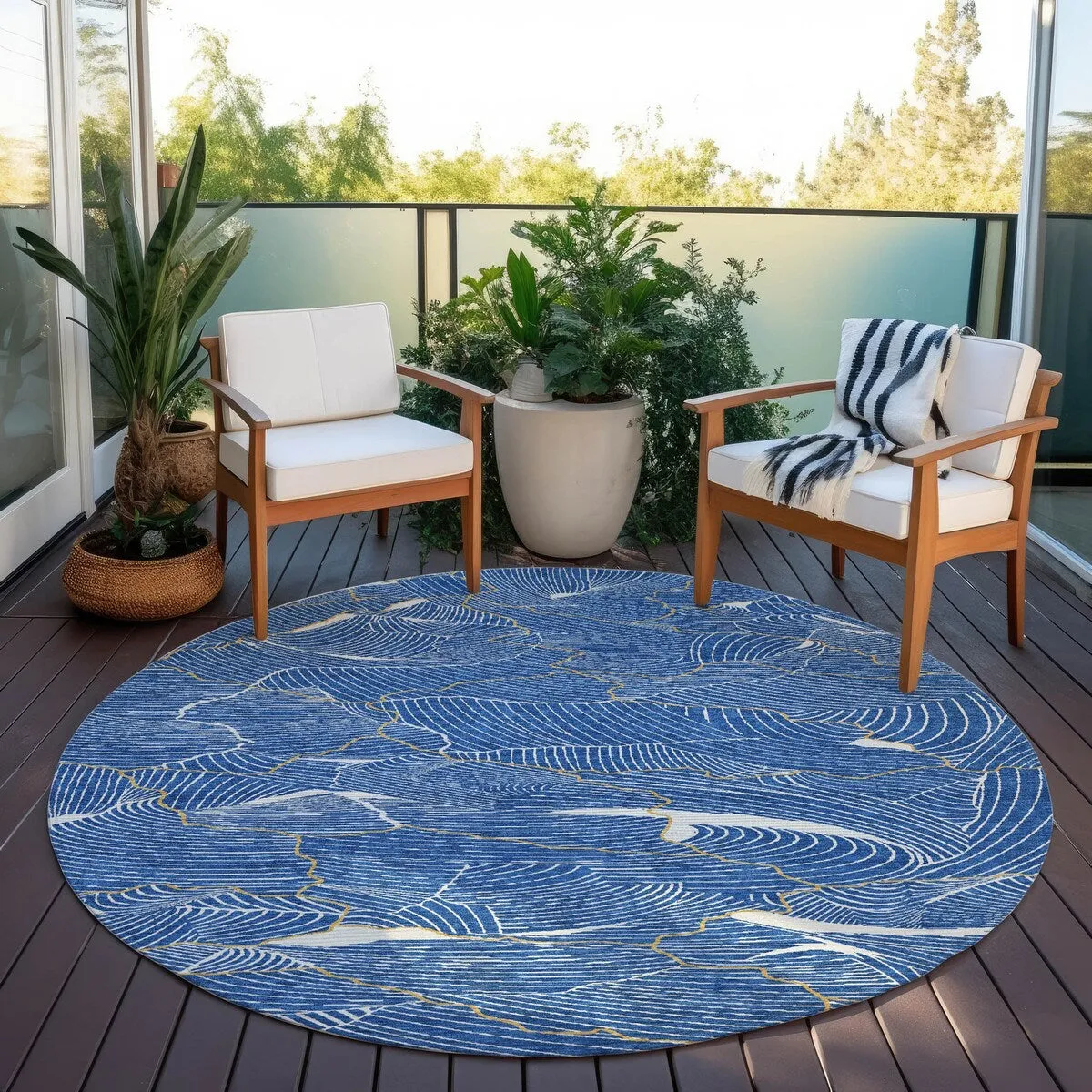 Machine Washable Indoor/ Outdoor Abstract Crackle Chantille Rug